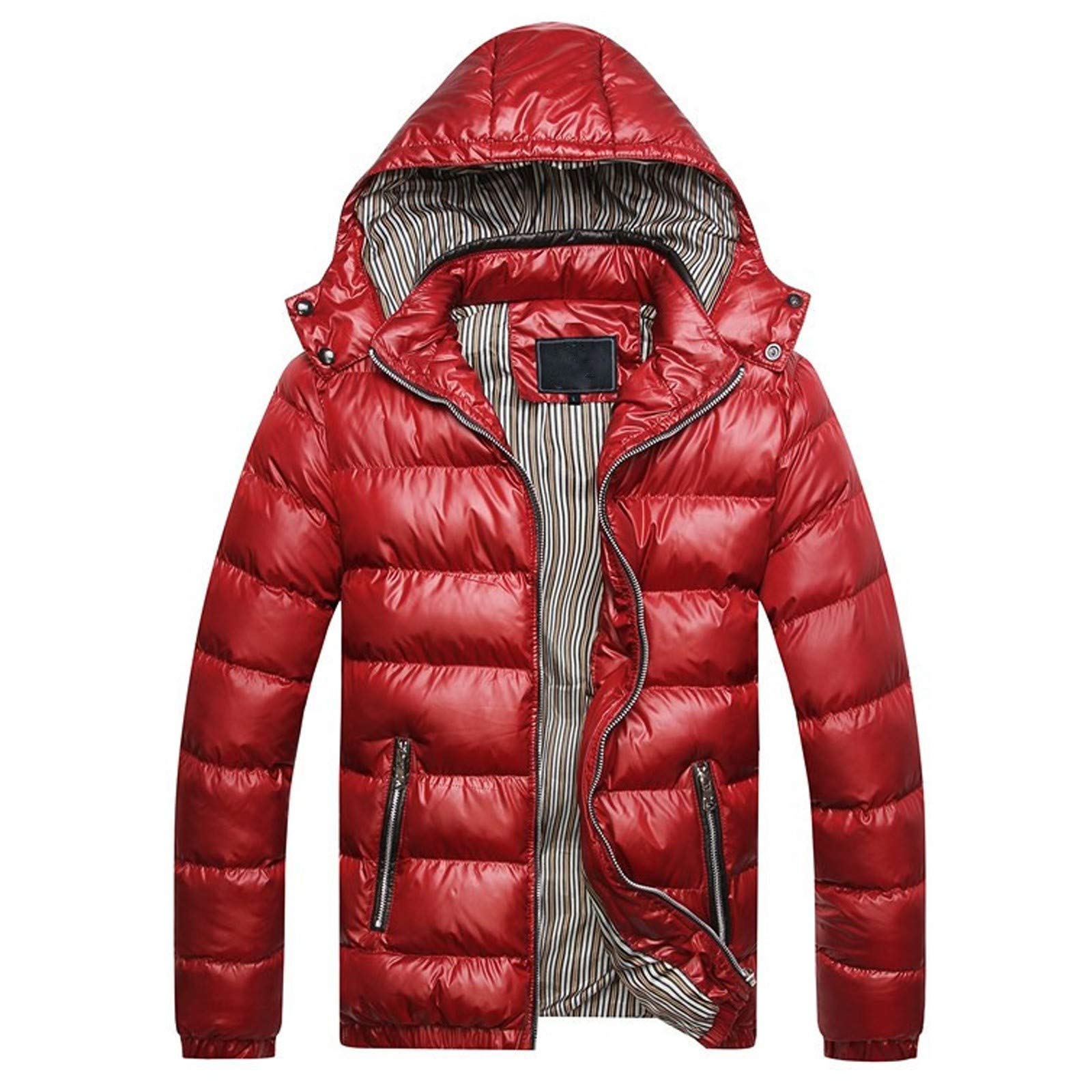 AMZFDC Men's Winter Coat - Warm Padded Jacket with Removable Thickened Hood, Lightweight Cotton Outerwear for Cold Weather | Perfect for Outdoor Activities, Snow Sports & Daily Winter Wear