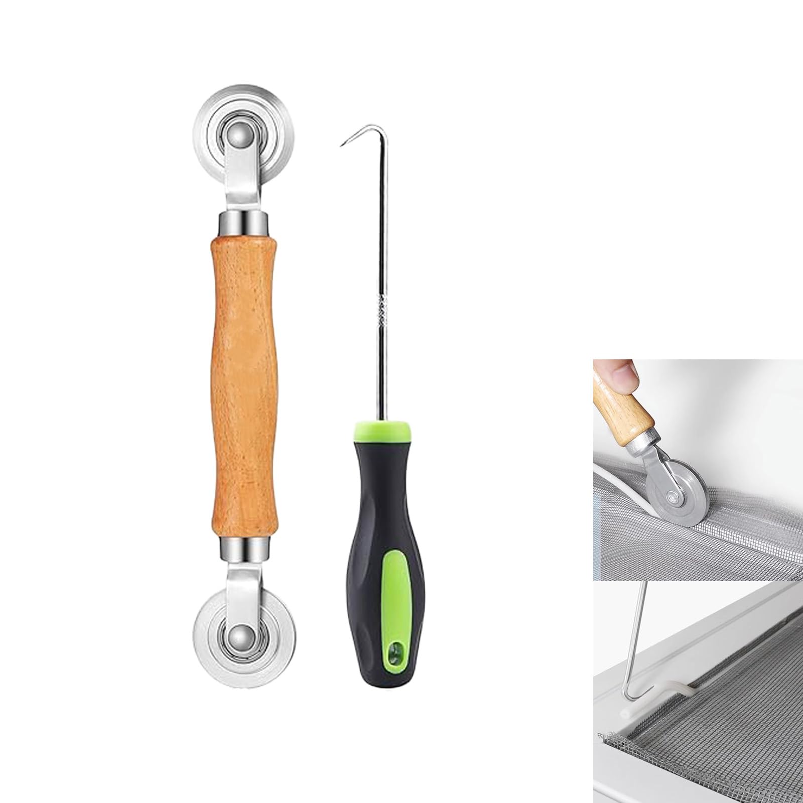 Rolling Screen Tool - Heavy Duty Spline Roller with Steel Wheels & Layering Hook for Door/Window Screen Installation & Repair | Perfect for DIY Home Improvement Projects
