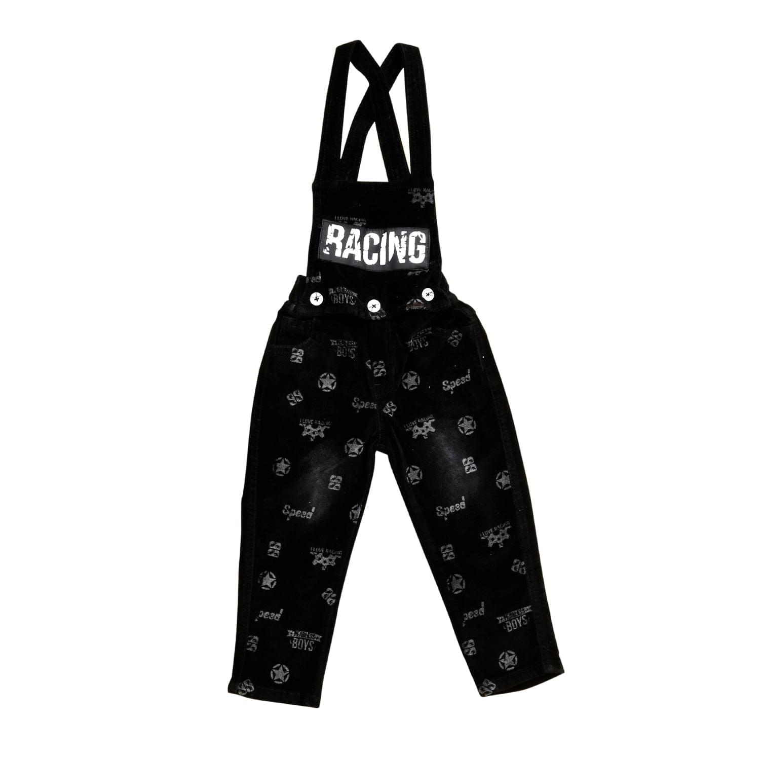 Bad Boys Black Racer Dungaree Set - Stylish Kids Jumpsuit for Boys, Trendy Toddler Outfit for Playdates & Casual Wear