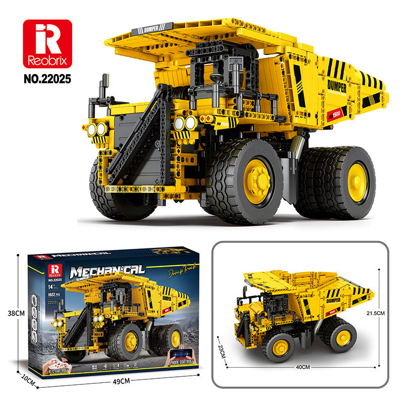 Reobrix 22025 Caterpillar 797 Mining Truck 1622-Piece RC Dump Truck Building Set - Remote Control Construction Vehicle Toy for Adults & Kids, Perfect for Mining Simulation & STEM Learning Activities