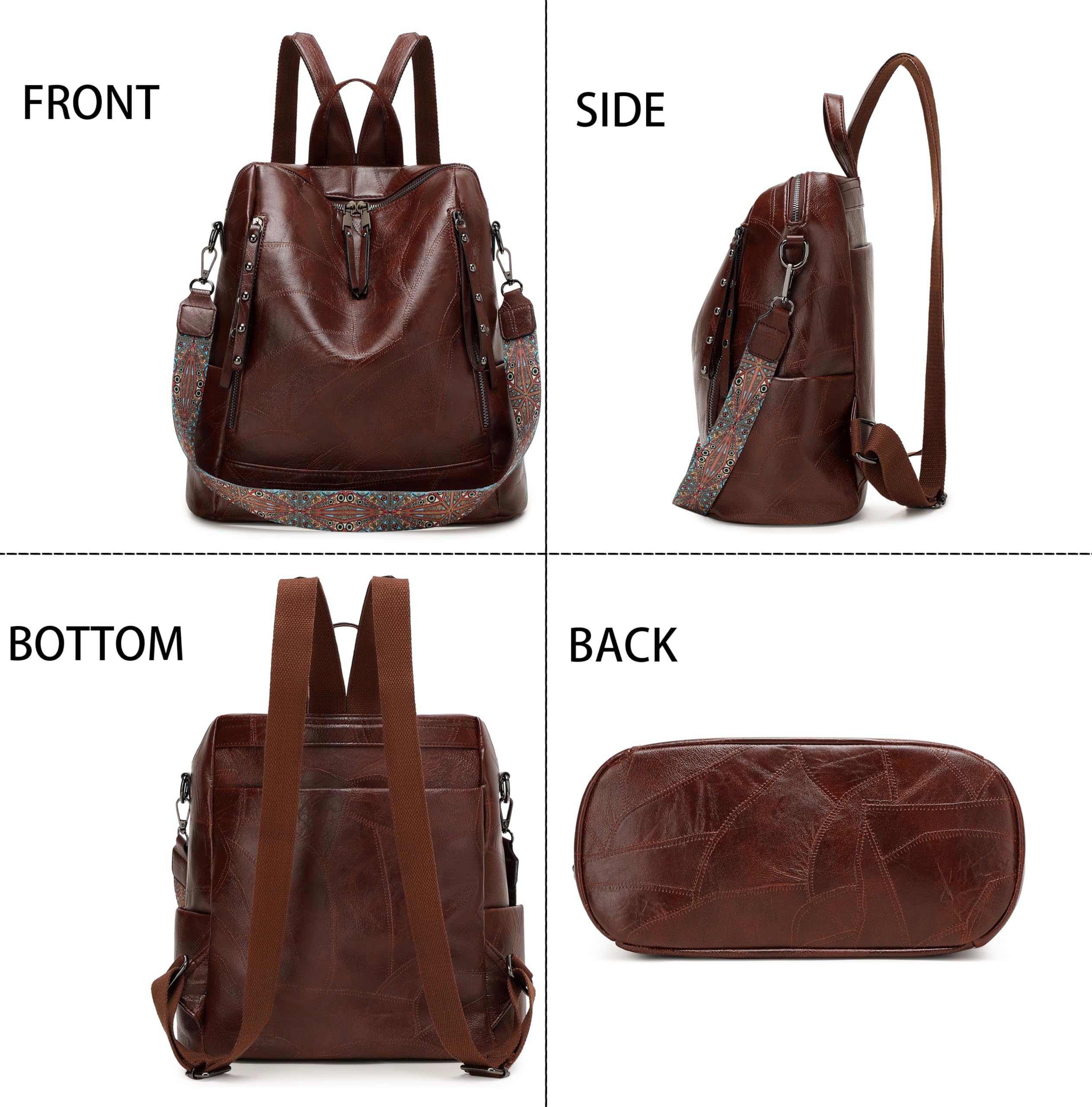 Stylish Leather Backpack Purse for Women - Travel Laptop Bag with Shoulder Strap, Fashion Designer Handbag in Brown | Perfect for Work, Commute & Weekend Getaways