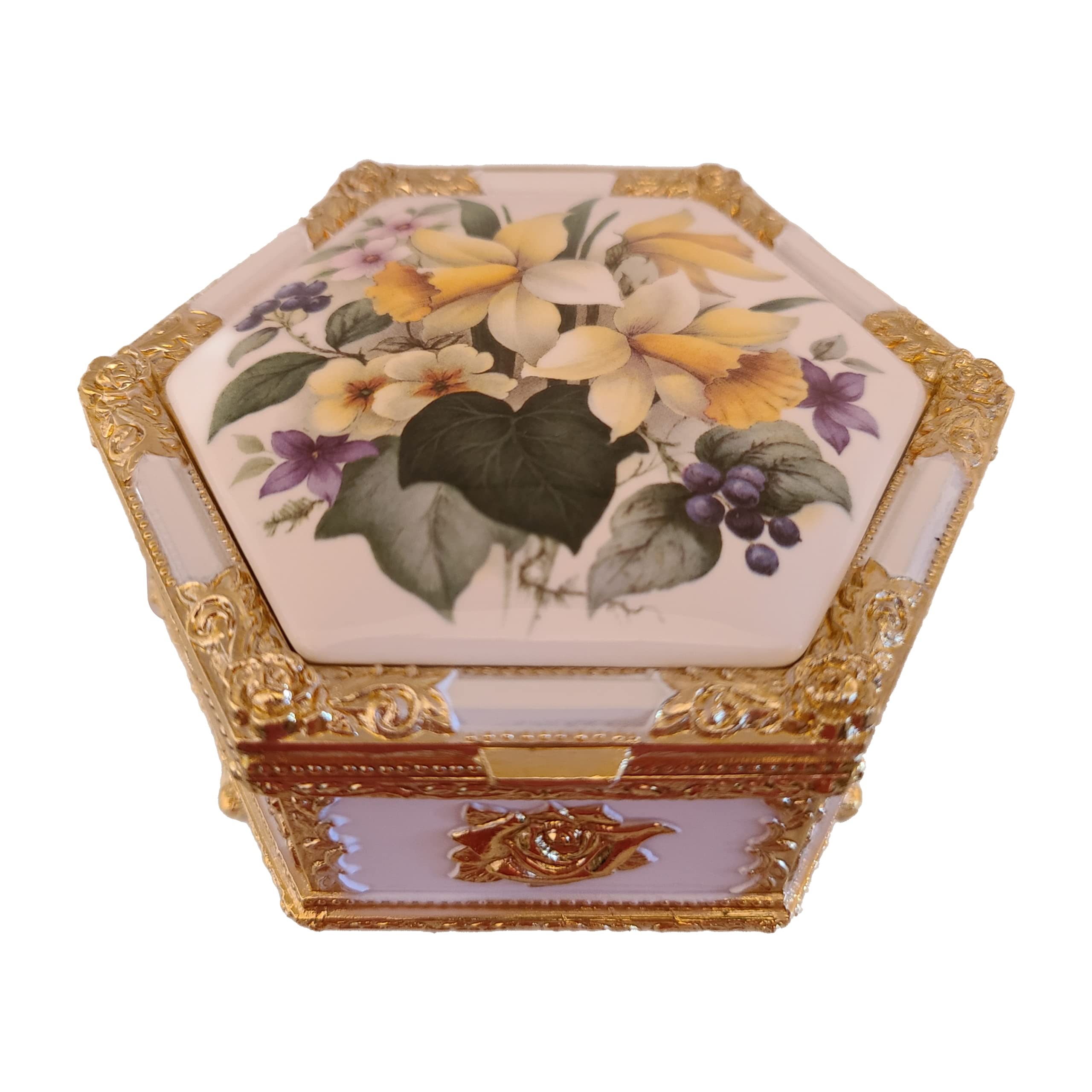 Hexagon Floral Music Jewelry Box with Lined Compartment - Plays Ice Castles Theme Song | Perfect Gift for Birthdays, Anniversaries & Home Decor