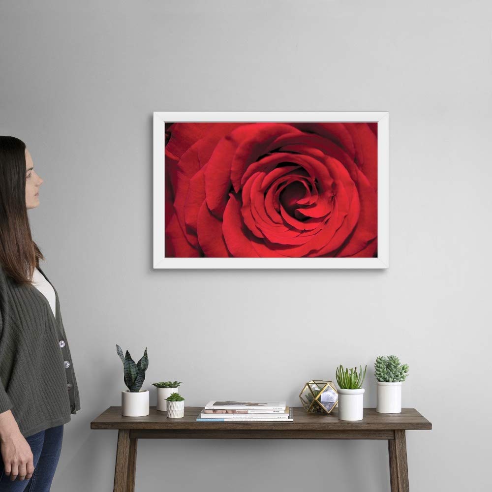 Red Rose Detail White Framed Art Print - Elegant Floral Wall Decor for Living Room, Bedroom & Office