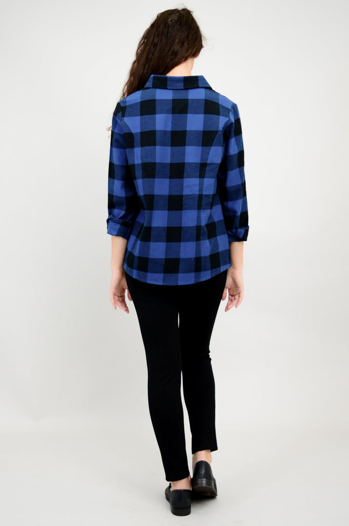 Alexis Top - Blue Plaid Cotton Blouse for Women | Casual & Office Wear | Final Sale