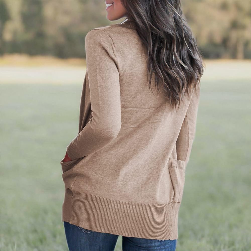 VOIANLIMO Women's Open Front Casual Long Sleeve Knit Cardigan Sweater with Pockets - Cozy Fall Layering Piece for Office, Travel & Lounge Wear