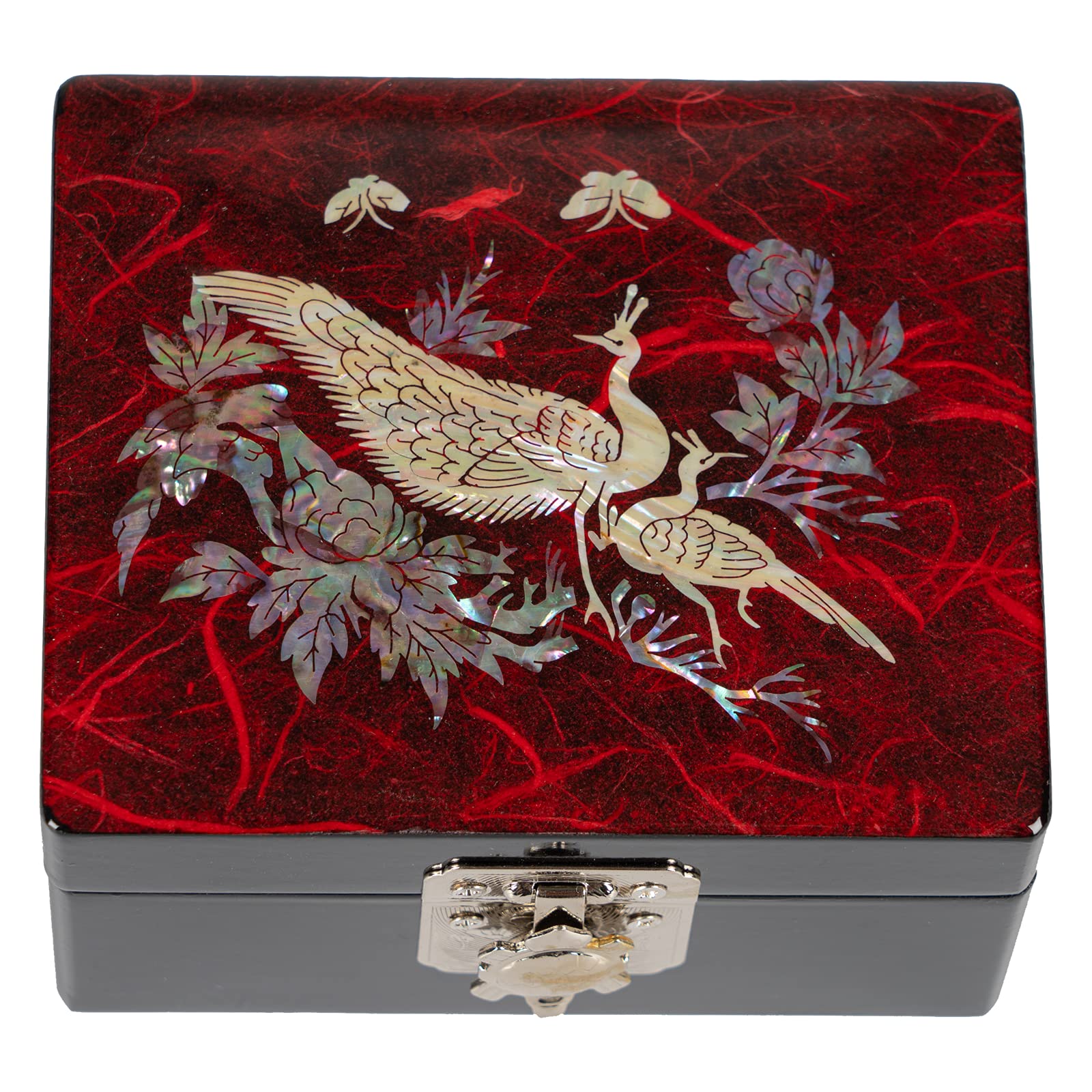 February Mountain Mother of Pearl Peacock Jewelry Box - Elegant Small Organizer for Earrings, Necklaces, Rings & Bracelets | Perfect Jewelry Display & Storage Case for Women | Unique Gift Idea for Birthdays, Anniversaries & Special Occasions (Peacock_Red)