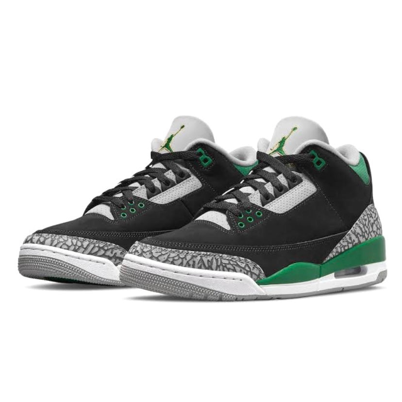 Air Jordan 3 Retro Men's Basketball Shoes - Black/Pine Green/Silver/White Colorway - Perfect for Streetwear & Sneaker Collectors