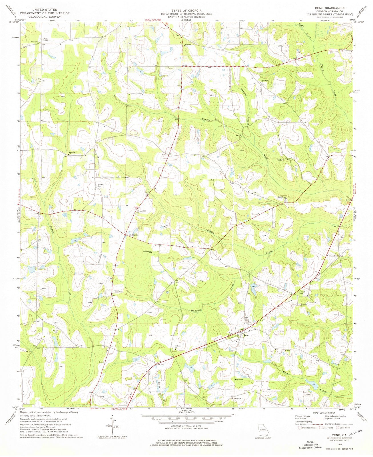 1974 Reno, GA USGS Historical Topographic Map - Georgia Wall Art Decor - 44x55 Inch Large Vintage Map Poster for Home & Office Decor