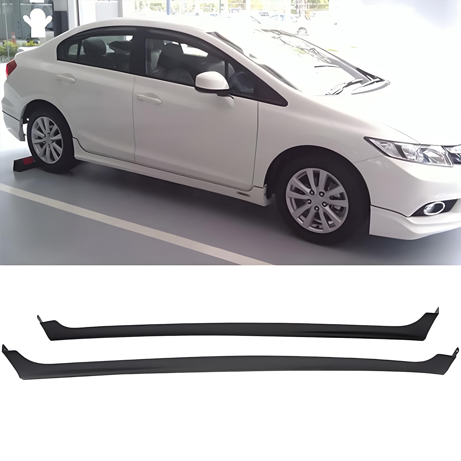 IKON MOTORSPORTS Side Skirts for 2012-2015 Honda Civic - MD Style Black PP Rocker Panels, Air Dam & Bumper Lip Splitter | Enhances Aerodynamics & Sporty Look | Perfect for Street Racing & Car Shows