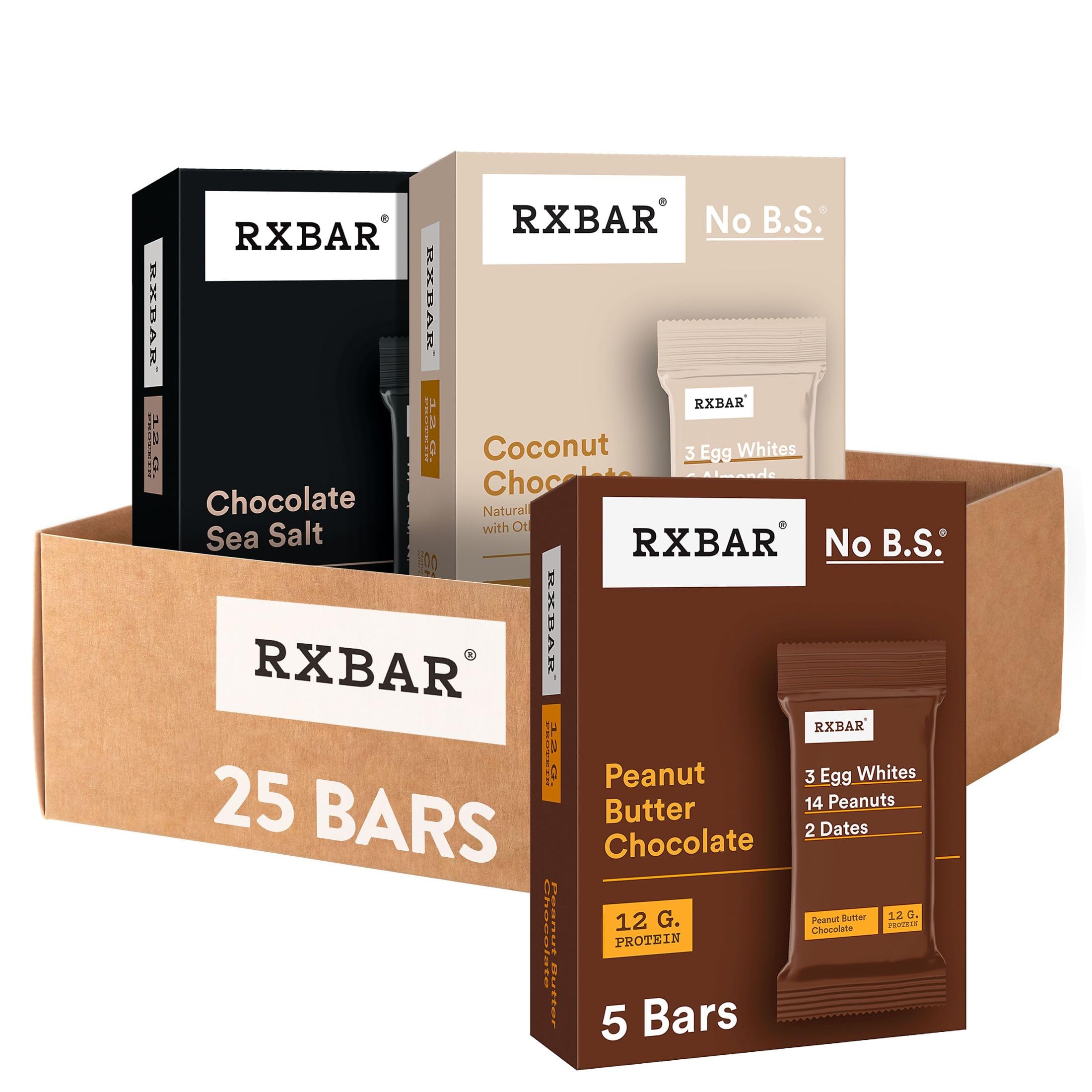RXBAR Protein Bars - 12g Protein, Gluten Free, Dairy Free, No Added Sugar - Chocolate Lovers Variety Pack (5 Boxes, 25 Bars) - Perfect for Post-Workout Recovery, Healthy Snacking & On-the-Go Nutrition