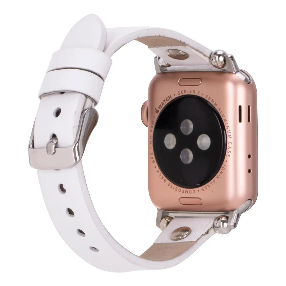 Slim White Leather Apple Watch Band with Silver Rivet - Stylish & Durable Replacement Strap for Workouts, Office & Everyday Wear