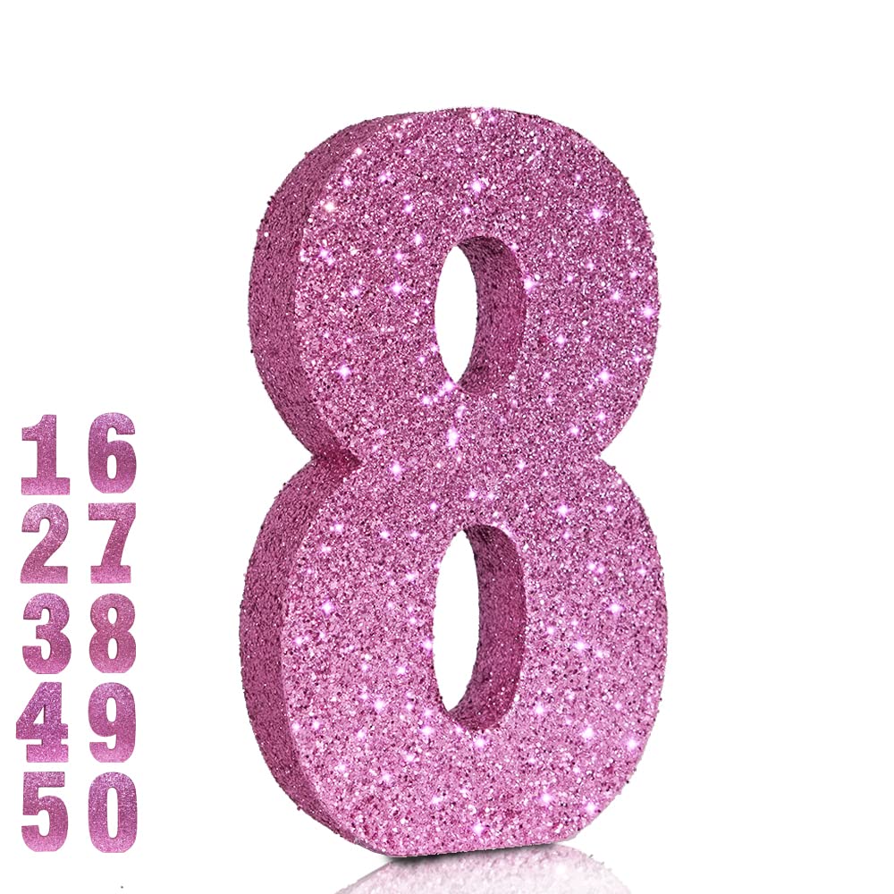 7.8 Inch Pink Glitter Number 8 Birthday Decorations - Sparkling Table Centerpiece for Birthday Parties, Anniversaries & Special Events - Perfect for Cake Toppers, Dessert Tables & Photo Backdrops