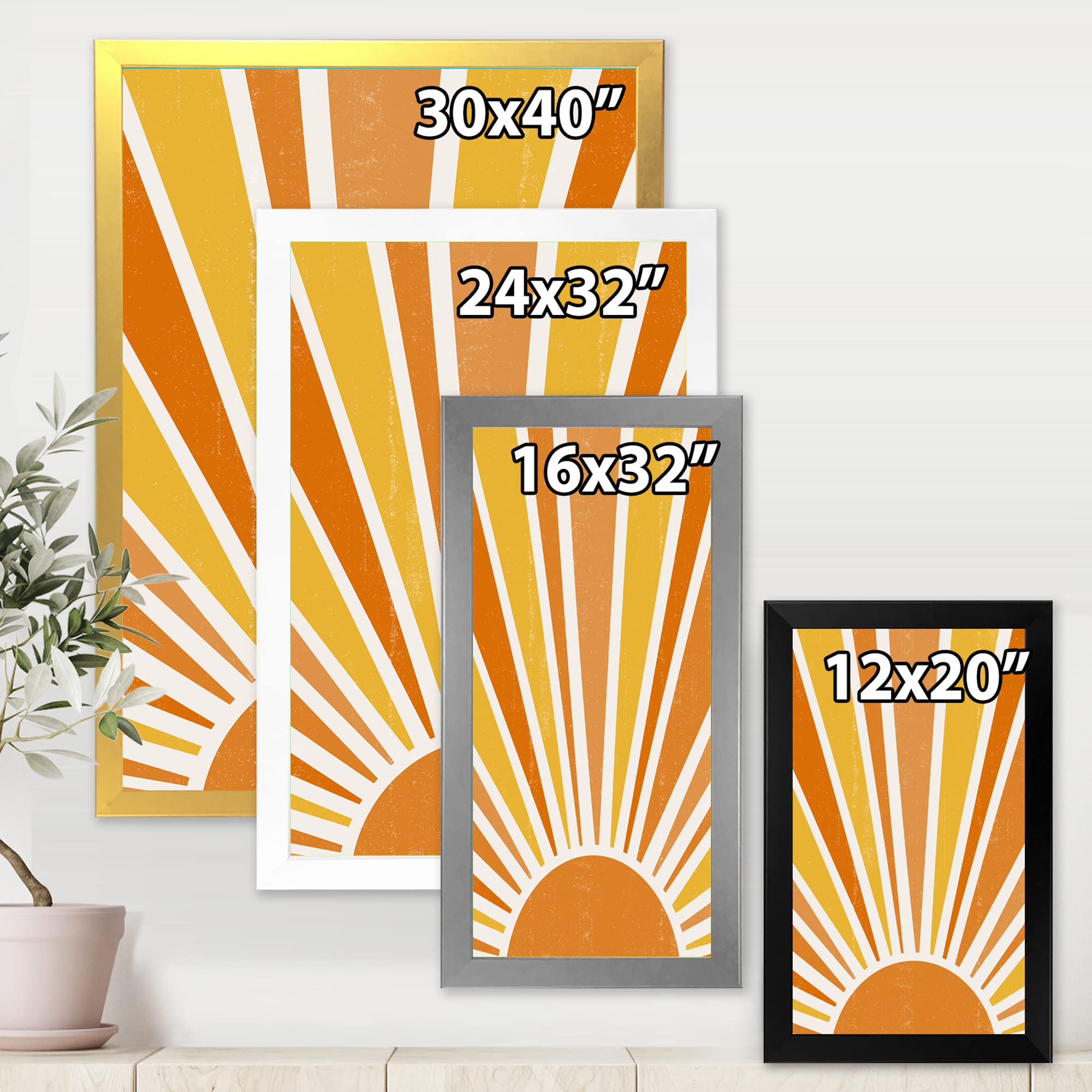 Minimalist Bright Shining Orange Sun Rays II Modern Framed Wall Art - Contemporary Home Decor for Living Room, Bedroom & Office