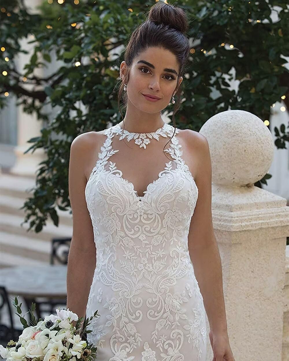 Elegant Halter Neck Mermaid Wedding Dress for Bride - Sleeveless Lace Applique Formal Gown for Prom, Evening, and Special Occasions