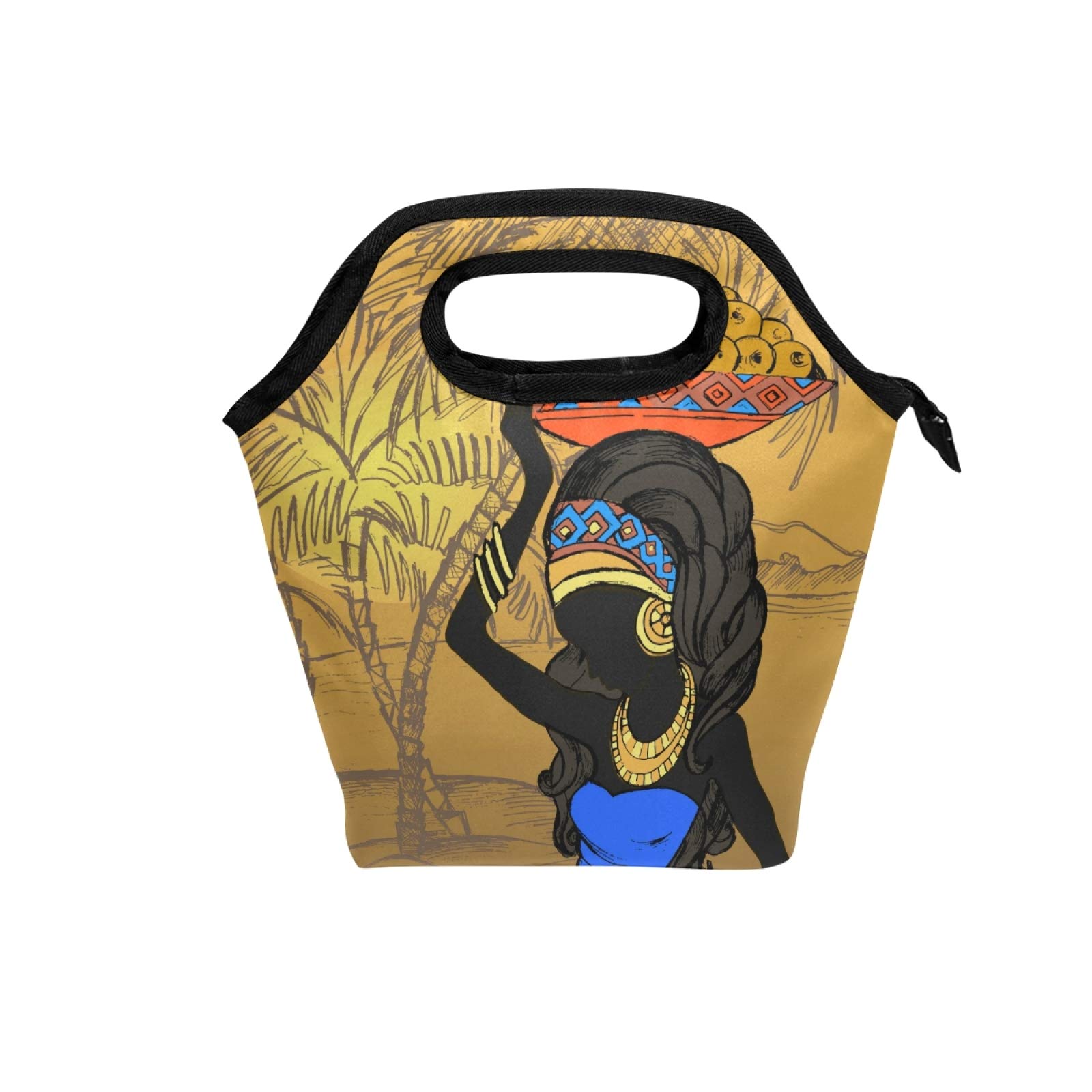 African Tribal Insulated Lunch Bag with Zipper - Brown Cooler Tote for Men & Women | Eco-Friendly Meal Prep Bag for School, Office & Picnics | Perfect for Work Lunch, Outdoor Activities & Travel