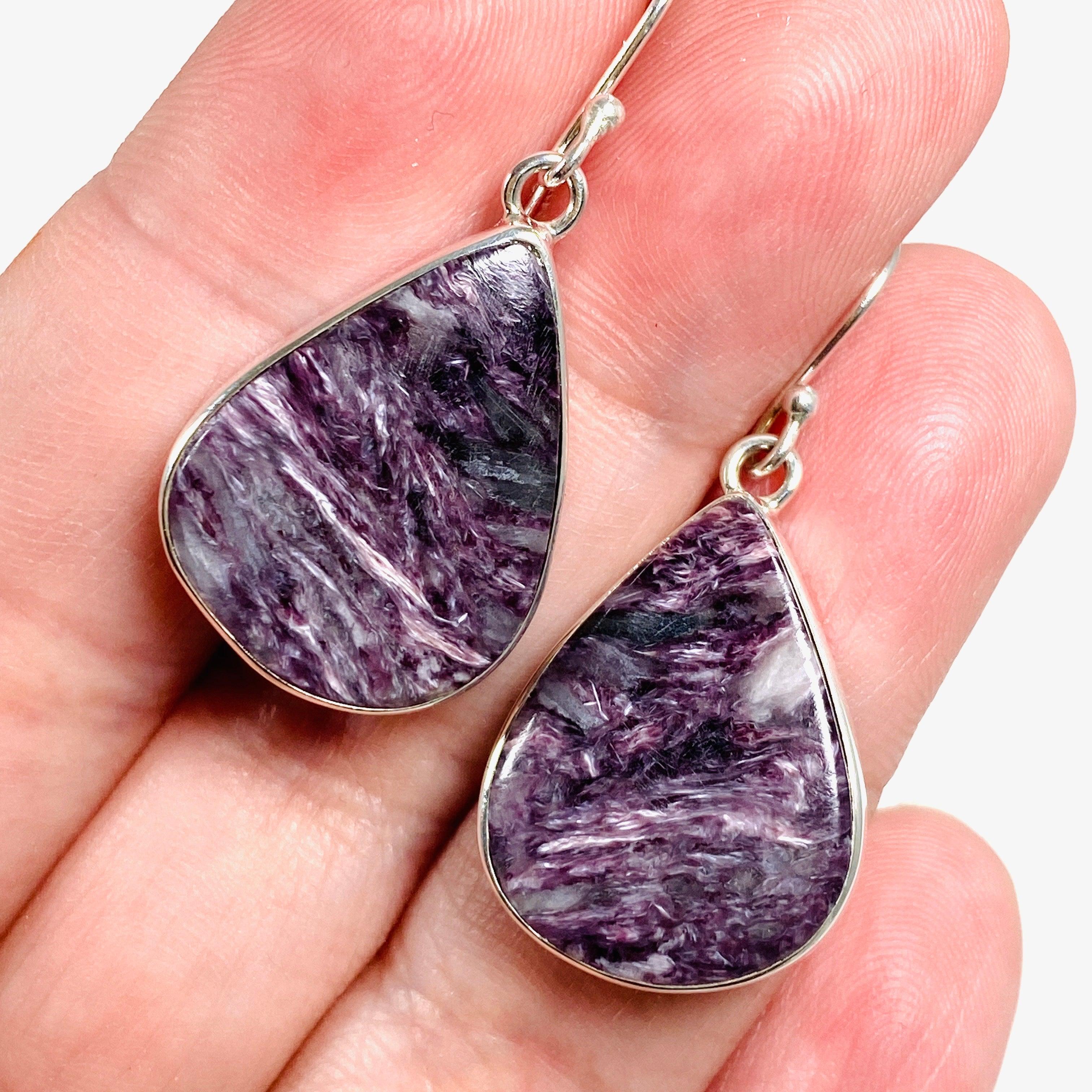 Charoite Teardrop Earrings KEGJ1405 - Genuine Purple Gemstone Dangle Earrings for Women | Perfect for Weddings, Parties & Special Occasions