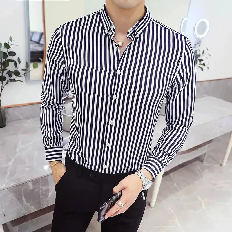 Premium Men's Striped Dress Shirt for Business & Formal Occasions - Office Wear, Weddings & Special Events