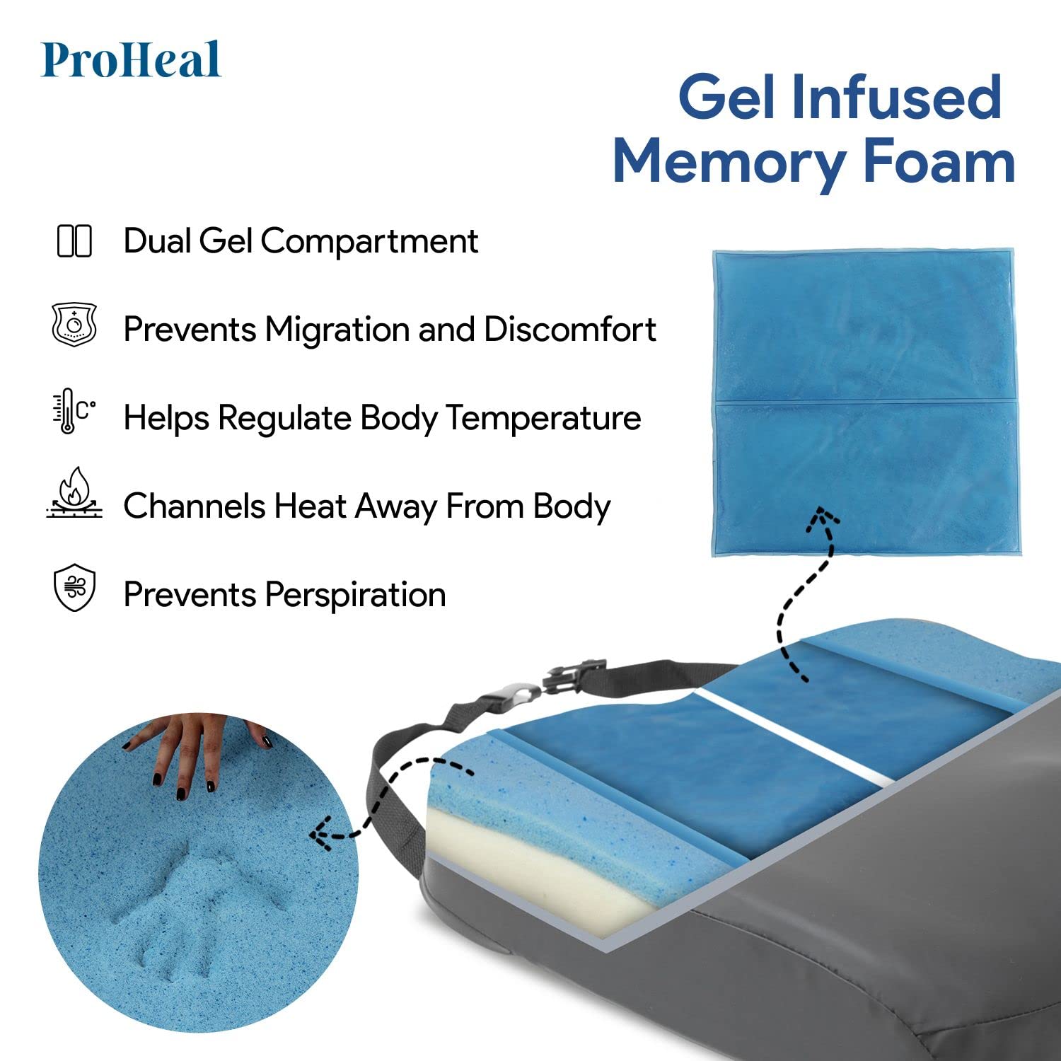 ProHeal Gel-Infused Memory Foam Wheelchair Cushion - 18