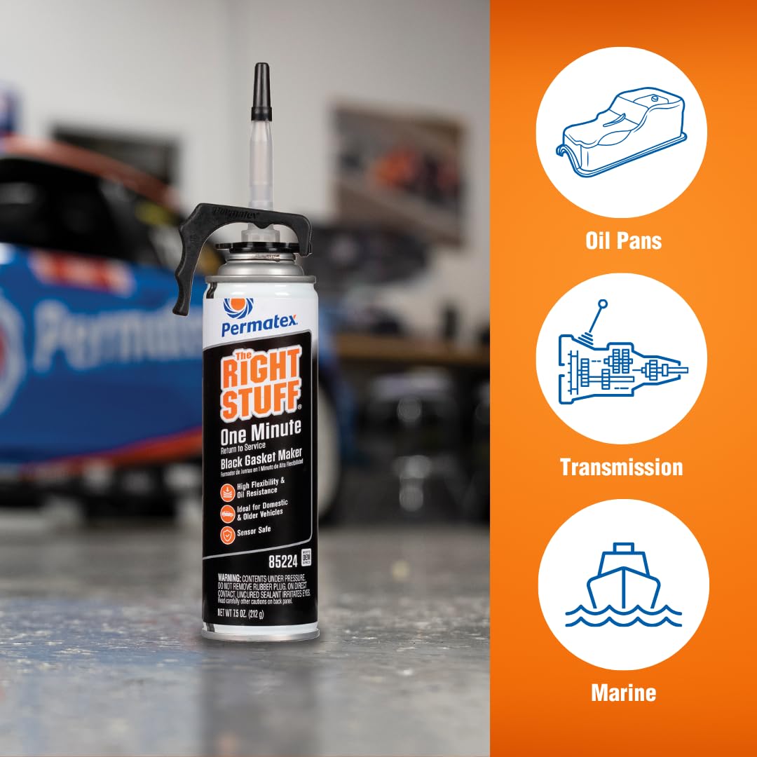 Permatex 85224 The Right Stuff Gasket Maker - 7.5 oz PowerBead Can | High-Temperature RTV Silicone Sealant for Automotive, Marine & Industrial Use | Perfect for Engine Gaskets, Valve Covers & Transmission Seals