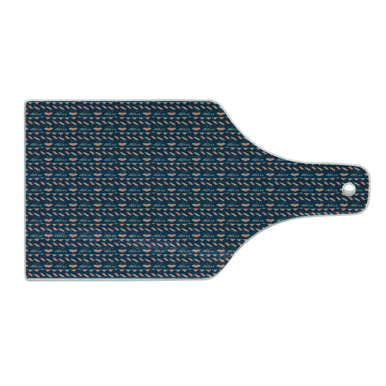 Ambesonne 4th of July Themed Tempered Glass Cutting Board - Patriotic Rockets & Flags Design for Independence Day Celebrations - Wine Bottle Shaped Serving Board in Slate Blue, Red & White - Perfect for Holiday Parties, BBQ Serving & Kitchen Decor