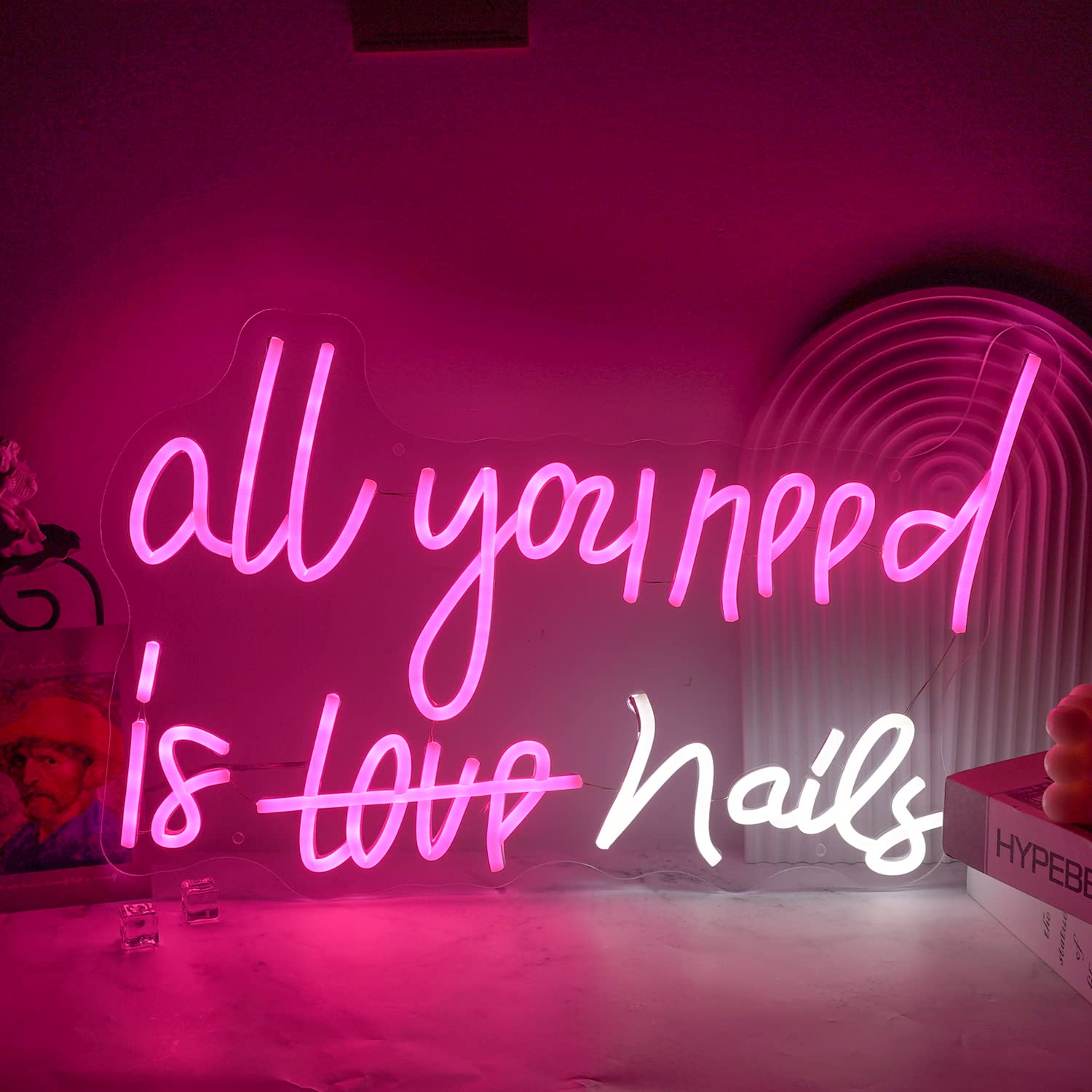 All You Need is Love Nails Neon Sign - Dimmable LED Wall Decor for Bedroom, Wedding & Birthday Party - Perfect for Home, Bar, Cafe & Event Lighting