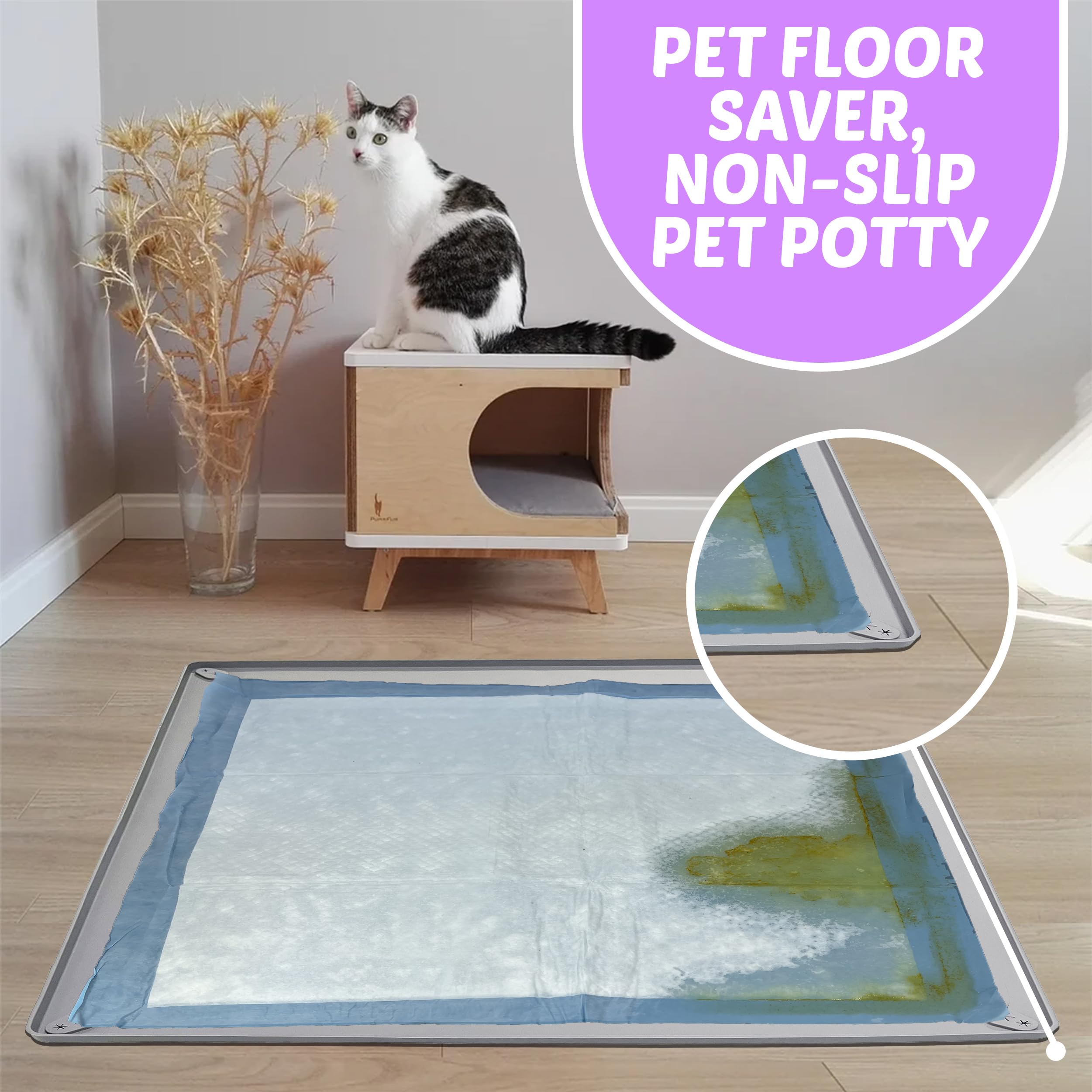 Skywin 28x34 Inch Pee Pad Holder Tray for Dogs - No Spill Puppy Pad Holder, Easy to Clean & Store, Silicone Training Pad Tray (Light Grey) - Perfect for Puppy Training, Housebreaking & Indoor Pet Use