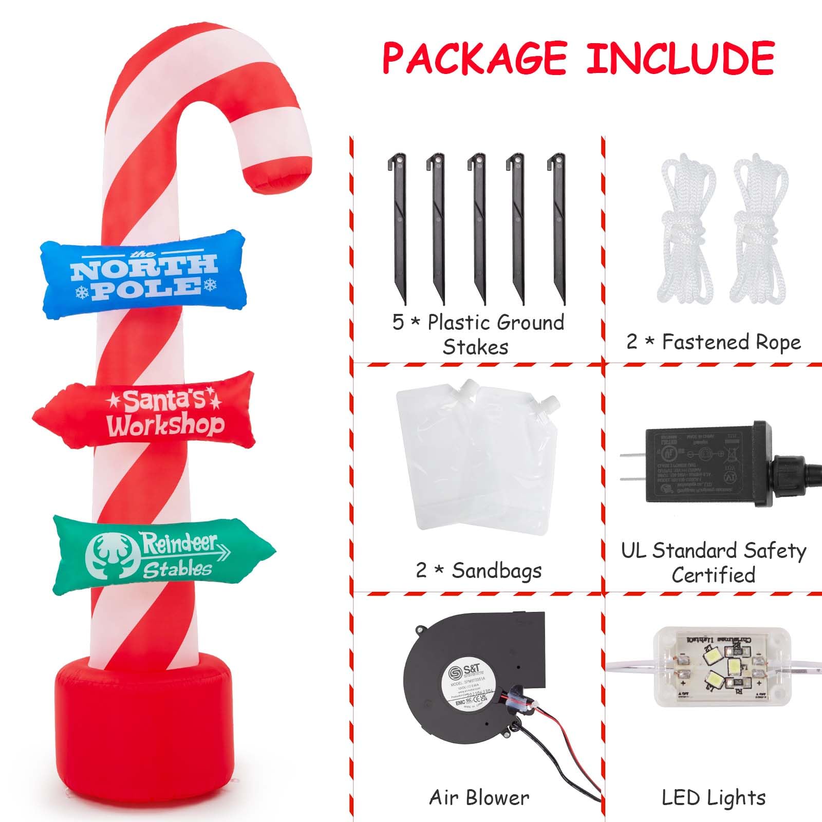8FT Outdoor Inflatable Christmas Candy Canes with LED Lights - Holiday Yard Decorations for Xmas, Halloween, Winter Party & Home Decoration