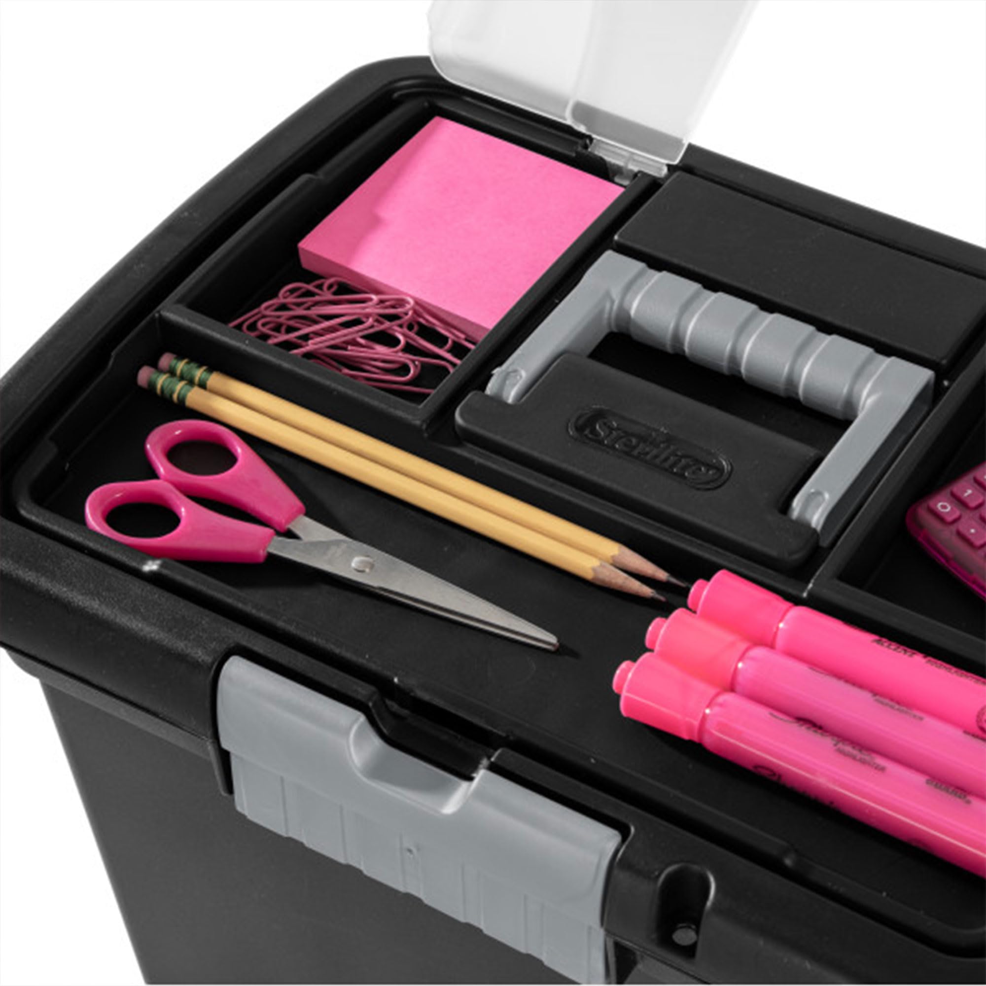 Sterilite Portable Lockable File Box Organizer with Handle and Clear Lid - 12 Pack Storage Solution for Office, Home & School Documents