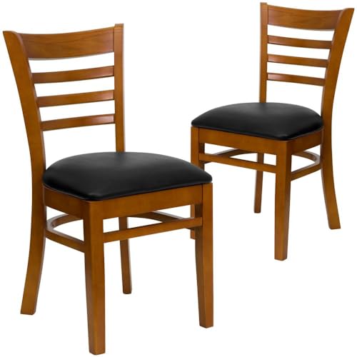 Black Vinyl Seat/Cherry Wood Frame