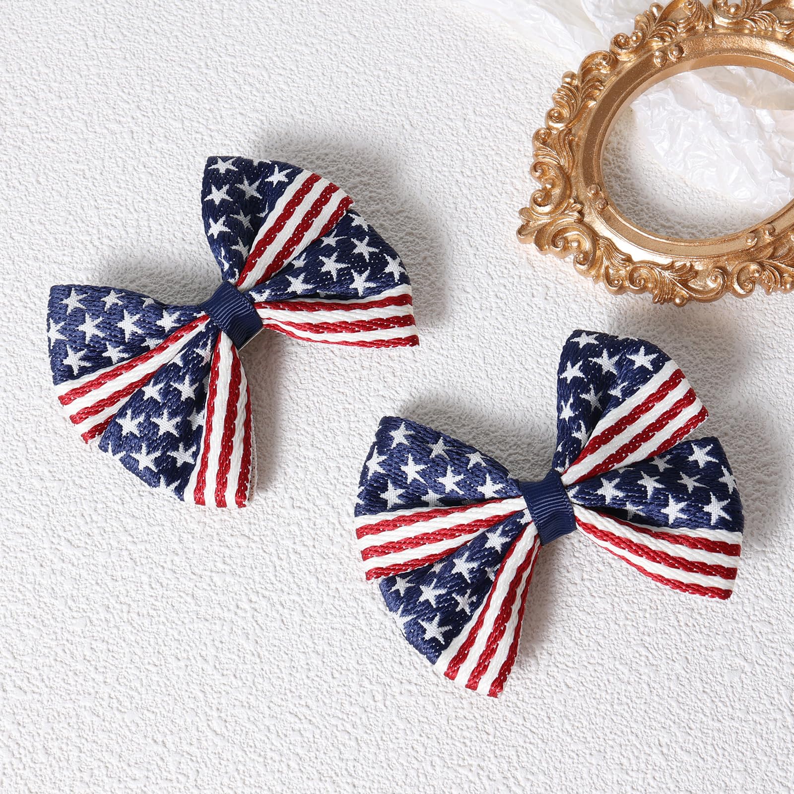 4 Pcs Girls American Flag Hair Bow Clips - Patriotic Red White Blue Stars & Stripes Alligator Hair Pins for July 4th, Independence Day, Memorial Day - Perfect for Outfit Decor, Party Accessories & Gifts