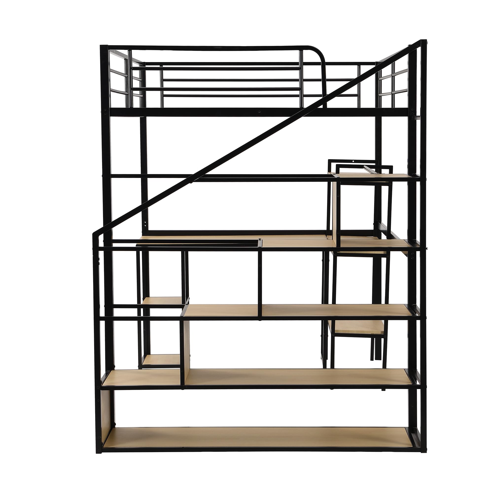 Harper & Bright Designs Full Size Loft Bed with Staircase & Desk - Sturdy Metal Frame with Storage Shelves - Space-Saving High Loft Bed for Kids, Teens, Boys & Girls (Full, Black) - Perfect for Small Bedrooms, Dorms & Shared Kids' Rooms