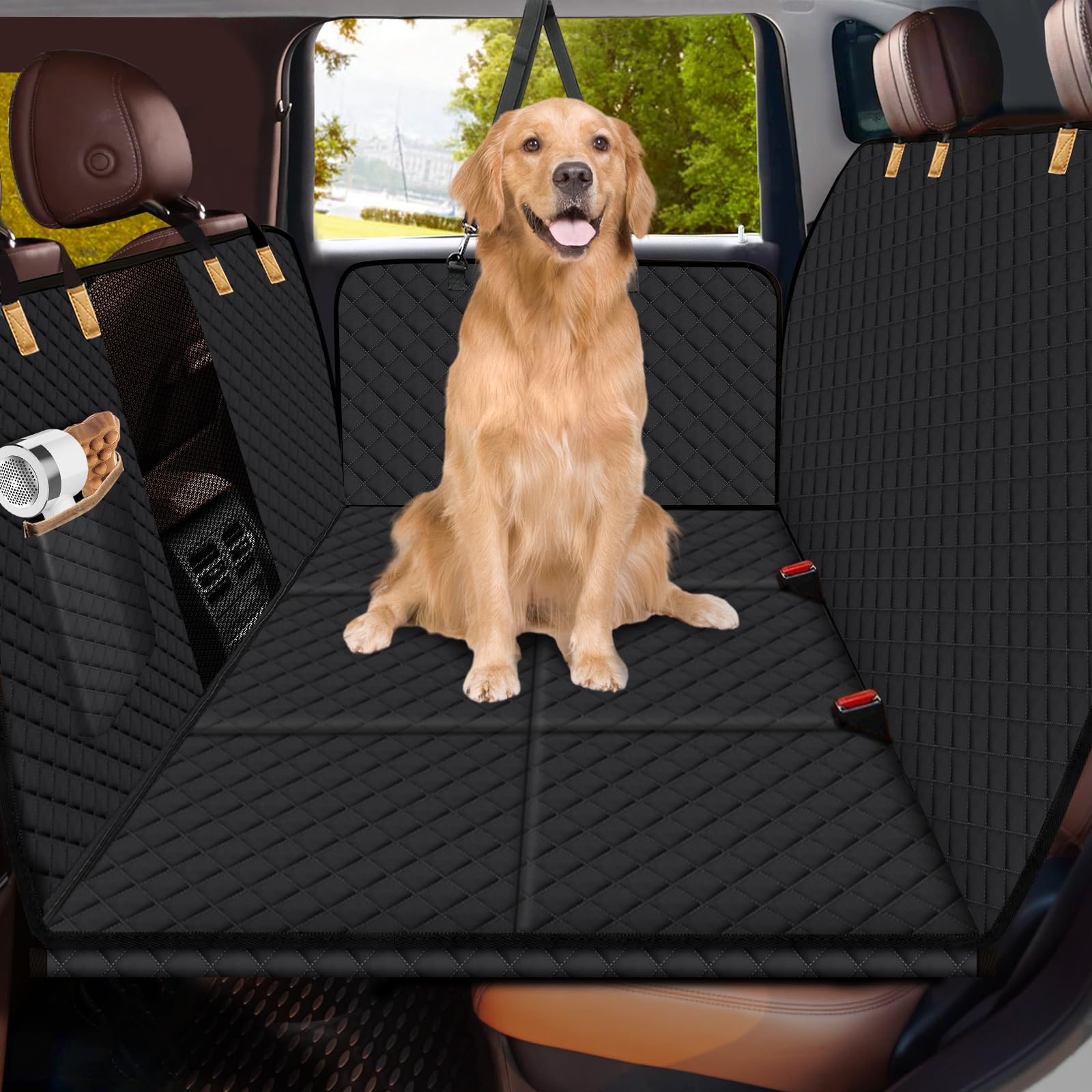 Durable Dog Car Seat Cover for Back Seat - Waterproof Pet Hammock with Hard Bottom for SUV, Truck & Travel | Camping Air Mattress & Travel Bed (Black) - Perfect for Road Trips, Outdoor Adventures & Daily Commutes