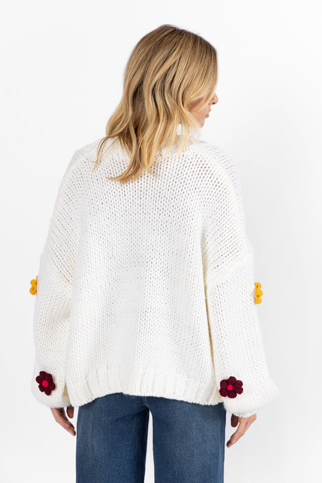The Way I Feel Ivory Multi-Flower Embroidered Cardigan - Soft Knit Sweater for Women | Perfect for Spring Outfits, Date Nights & Casual Wear