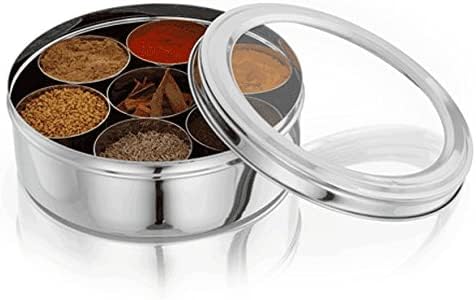 Premium Stainless Steel Masala Dabba - 7 Compartment Spice Storage Container with Transparent Lids | Airtight Indian Spice Box for Kitchen Organization | Perfect for Cooking, Gifting & Home Use