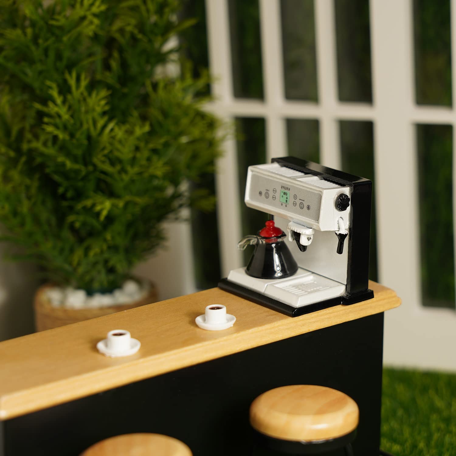 1:12 Miniature Coffee Maker with Pot & 2 Cups Set - Black Dollhouse Accessories for Miniature Room Scenes, Artificial House Decor, Perfect for DIY Crafts and Collectible Displays