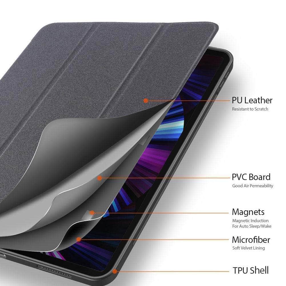 Premium Genuine Leather iPad Pro 12.9 Case (2021 Model) - Smart Auto Sleep/Wake Trifold Stand Cover - Perfect for Work, Travel & Home Office Use
