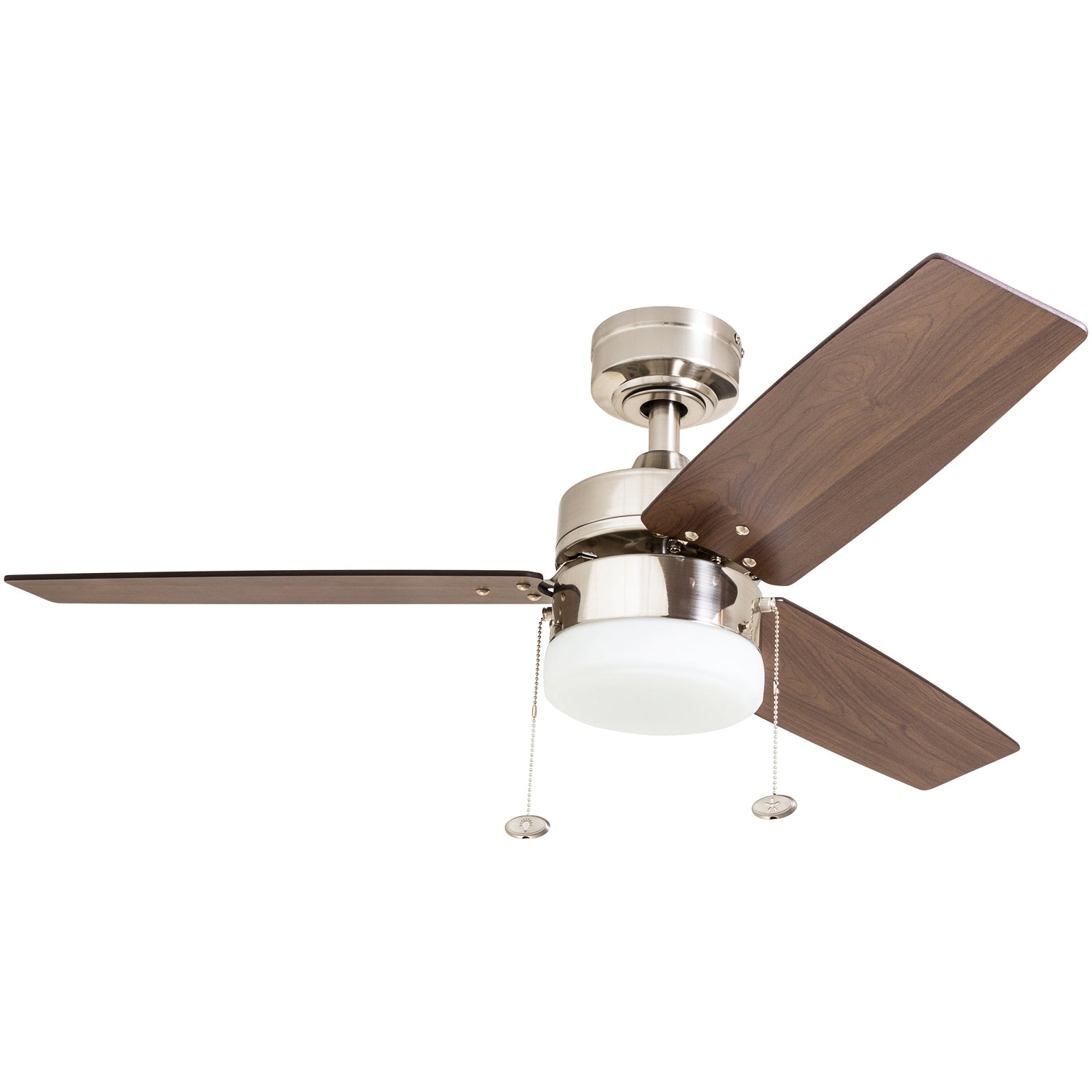 42 Inch Reston Brushed Nickel Ceiling Fan with Pull Chain - Energy Efficient Indoor Cooling for Living Room, Bedroom, and Office