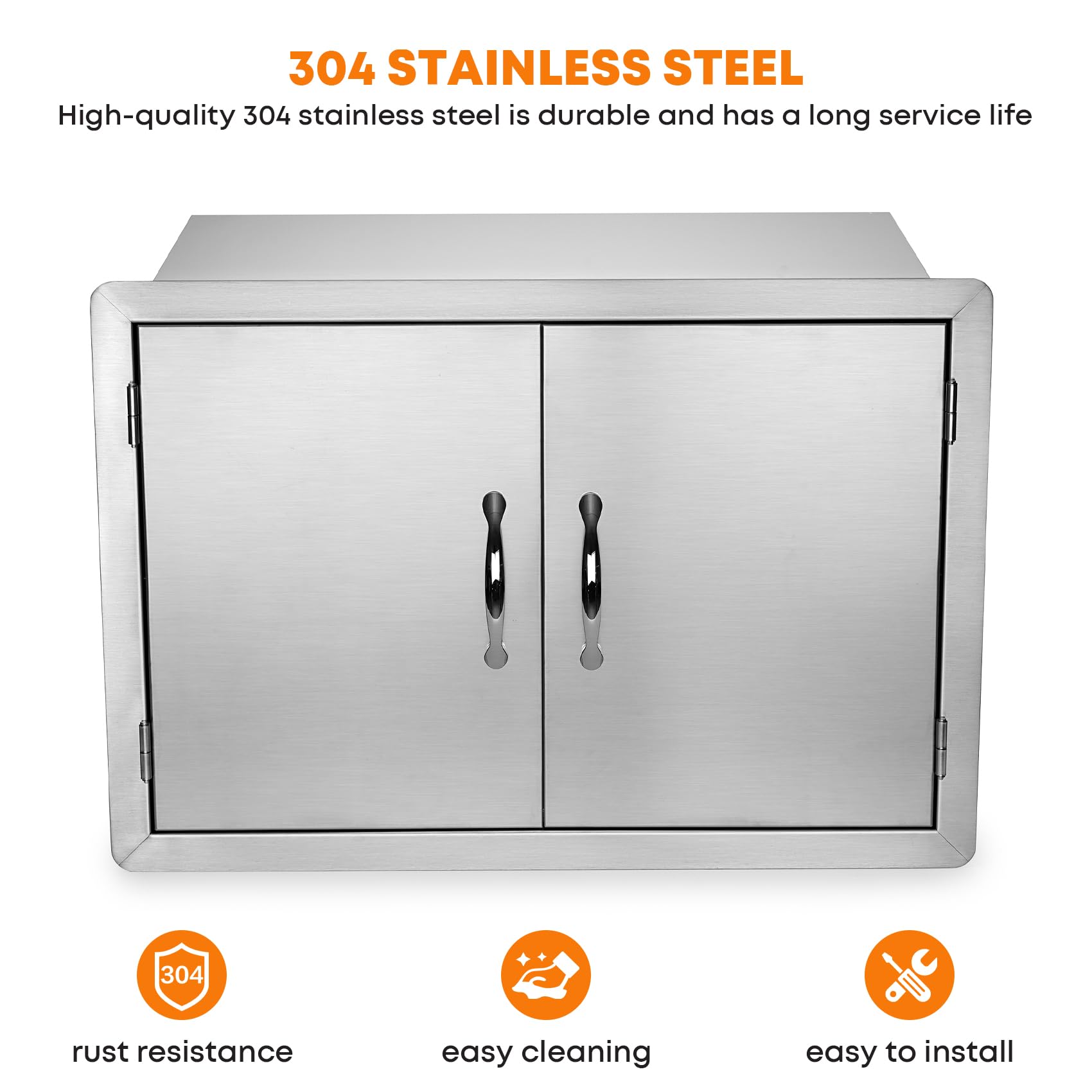 Stanbroil 30-Inch Stainless Steel Outdoor Kitchen Pantry with Double Doors - Weatherproof Dry Storage Cabinet for Patio, Deck, or Backyard Organization
