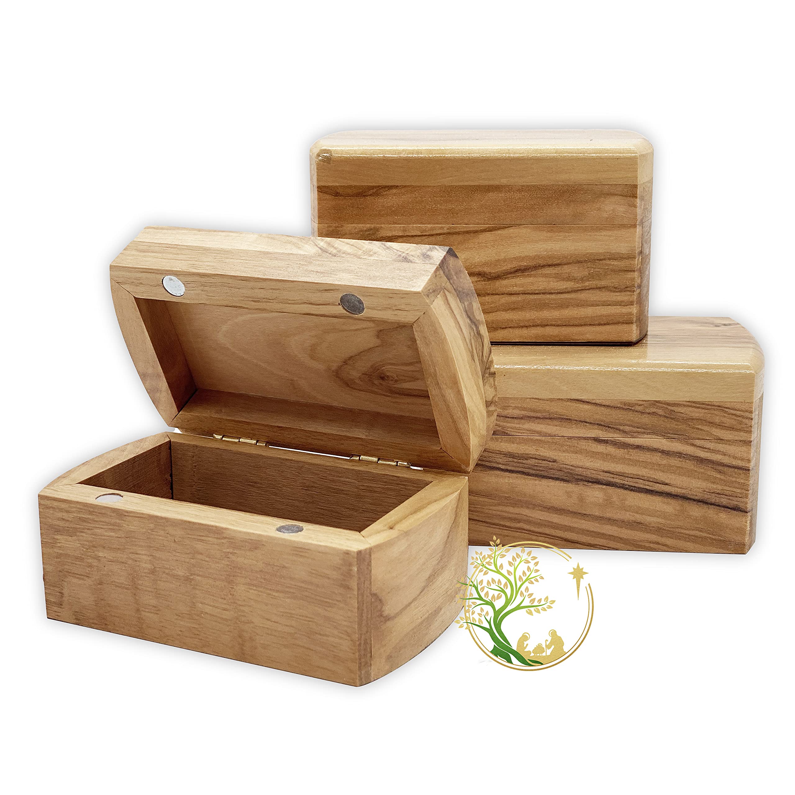 Handcrafted Olive Wood Rosary Jewelry Box - Personalized Holy Land Keepsake for Baptism, Confirmation & First Communion | Elegant Wooden Storage for Religious Gifts & Sacred Items