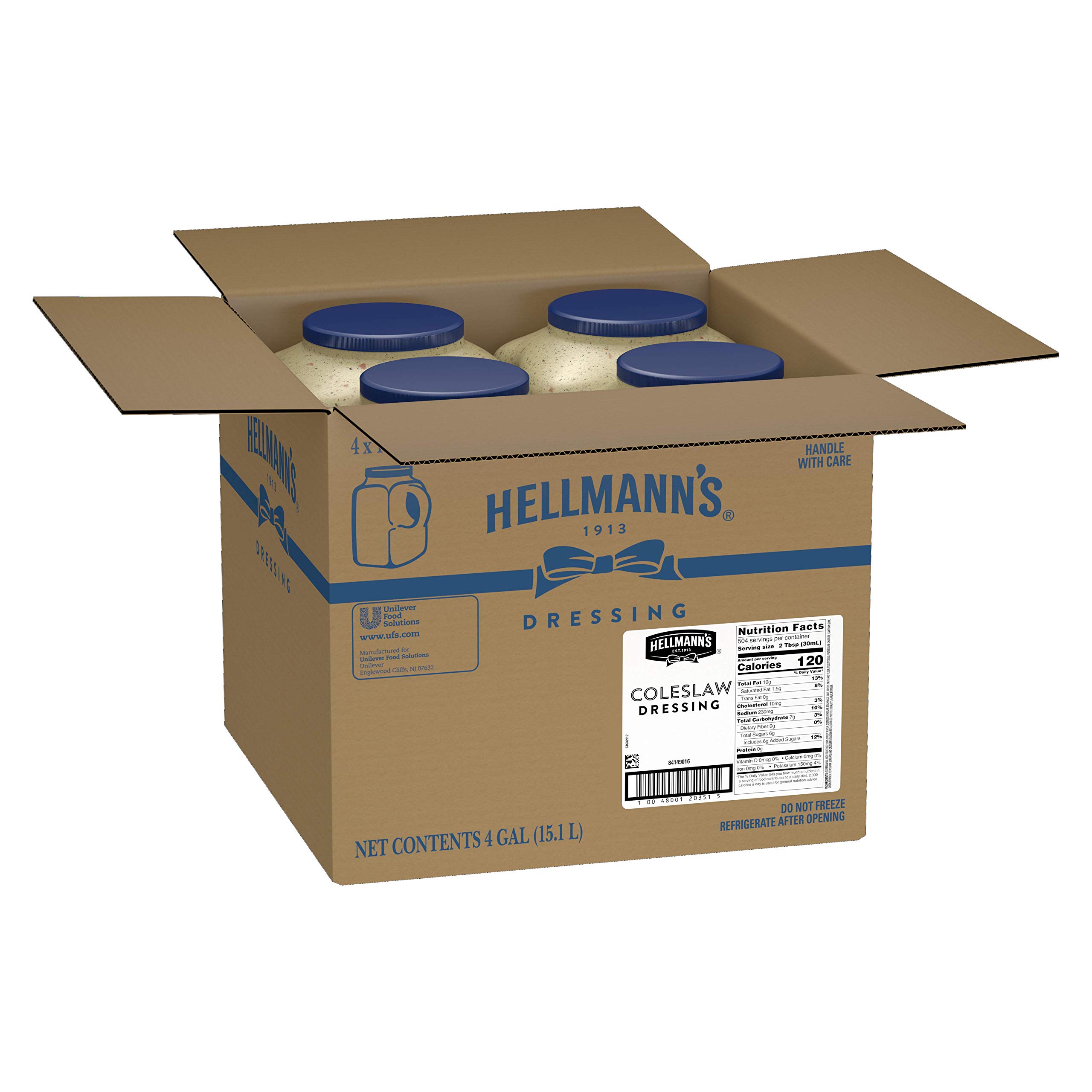 Hellmann's Coleslaw Salad Dressing - Gluten Free, No Artificial Flavors or Colors - 1 Gallon (Pack of 4) - Perfect for BBQs, Picnics & Family Gatherings