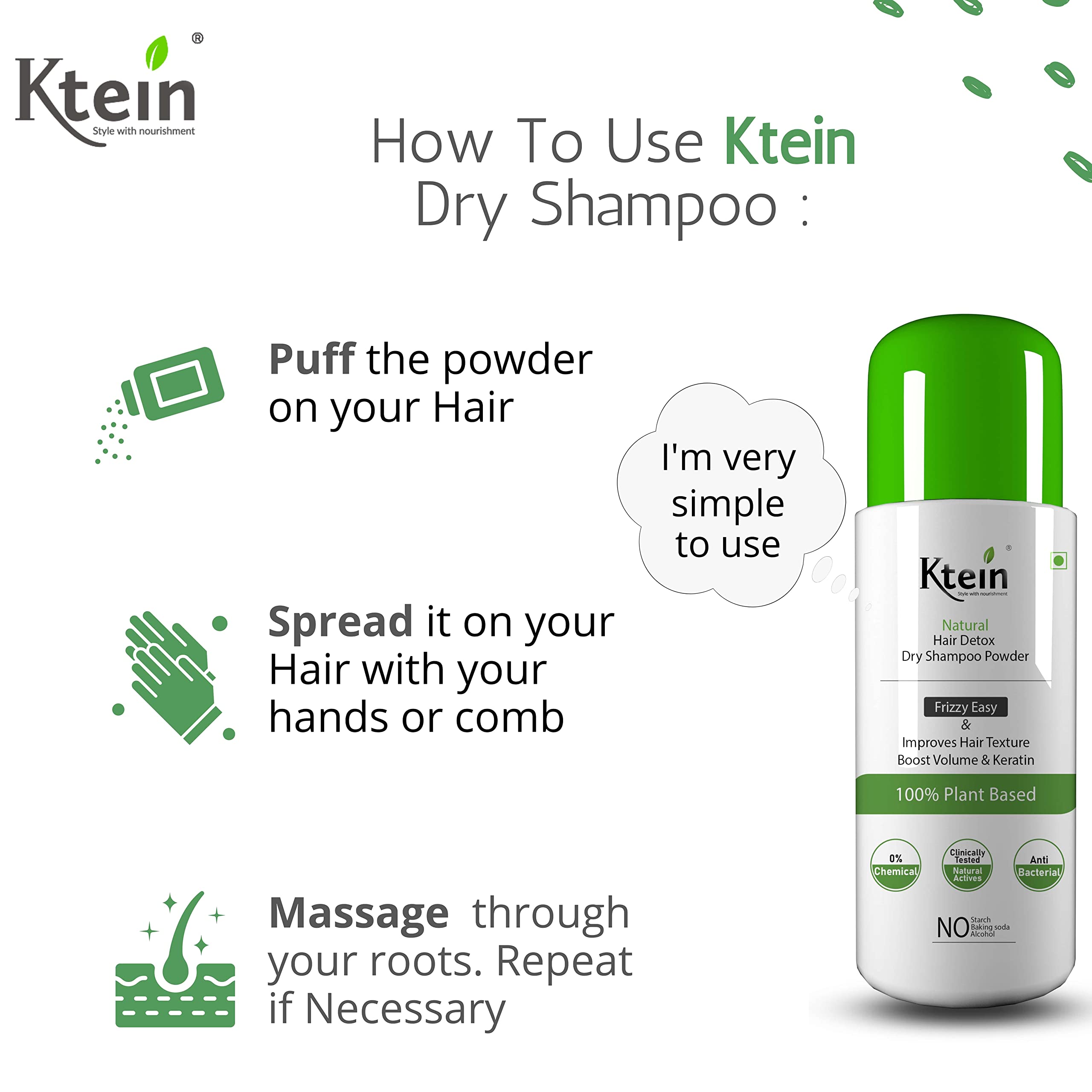 Ktein Natural Detox Dry Shampoo for Oily Hair - Volumizing & Refreshing Hair Care Solution | Perfect for Travel, Gym & Busy Mornings