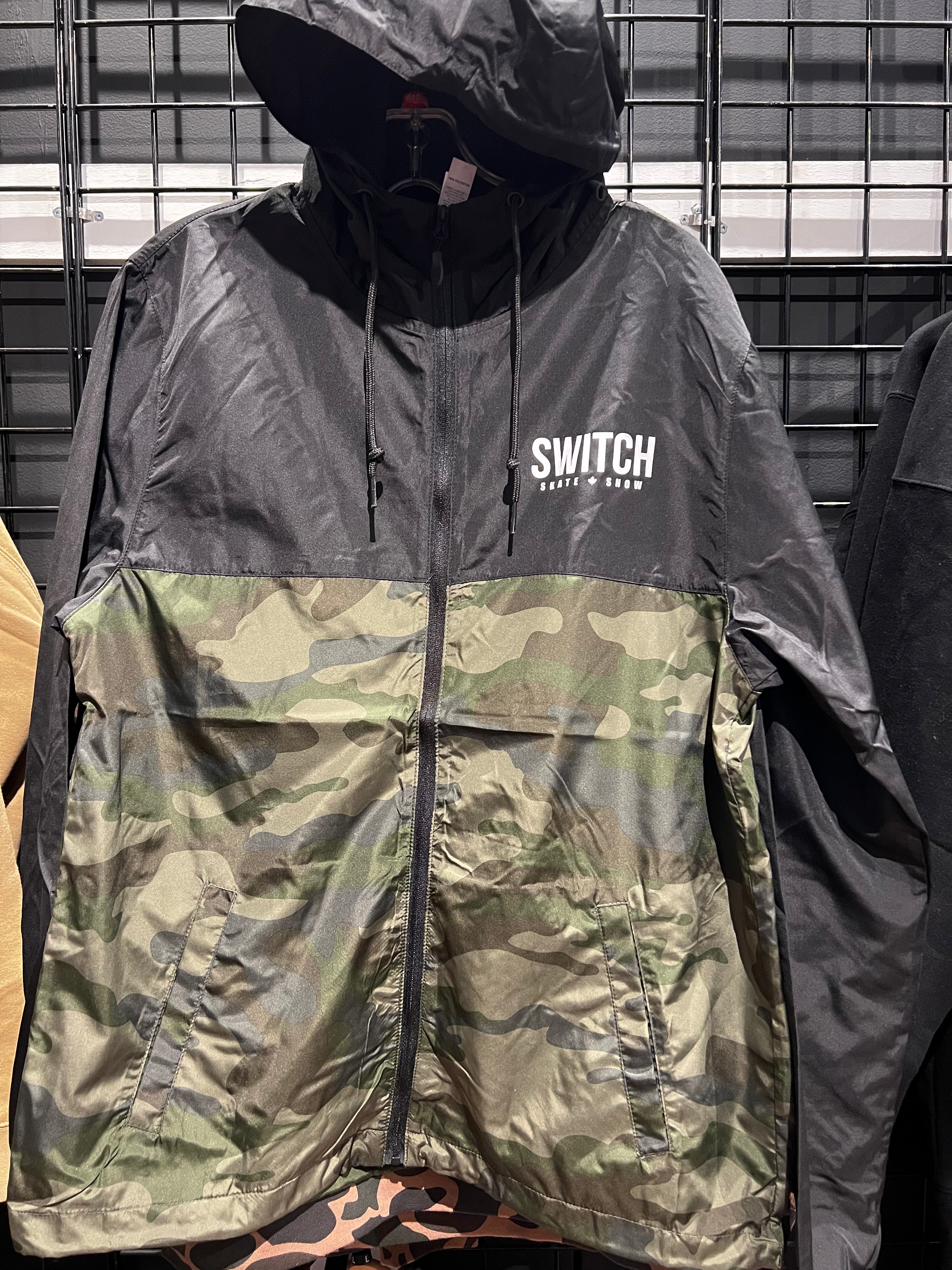 Nintendo Switch OG Logo Lightweight Windbreaker Full Zip Jacket - Black Forest Camo - Perfect for Gaming Events, Outdoor Activities & Casual Wear