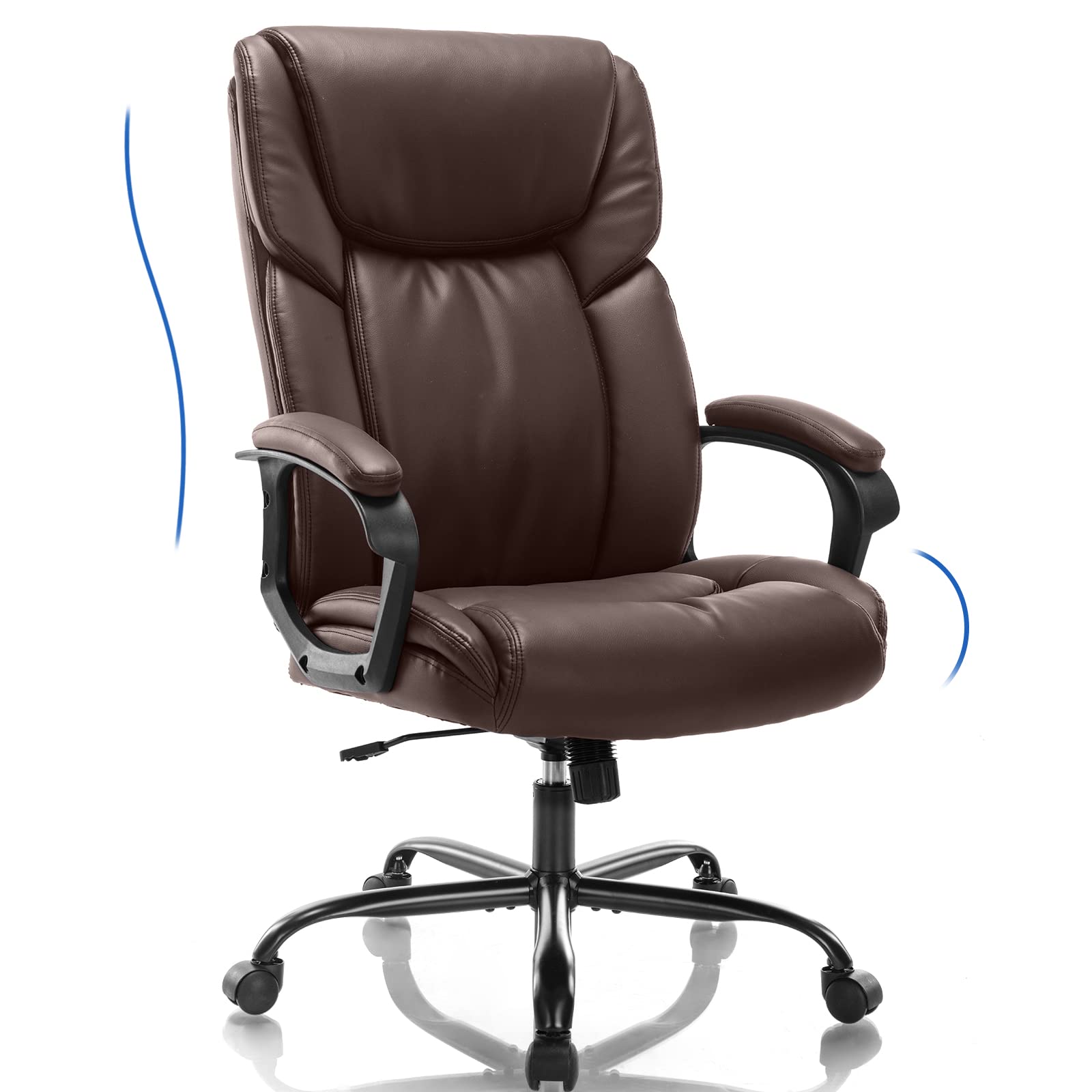 Premium Ergonomic Office Chair for Heavy People - High Back PU Leather Executive Desk Chair with Lumbar Support, Adjustable Height & 360° Swivel Wheels - Perfect for Home Office, Gaming & Workspaces