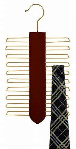 Premium Walnut & Brass Wooden Vertical Tie Hanger - Space-Saving Closet Organizer for Neckties, Scarves & Belts - Perfect for Home, Office & Travel