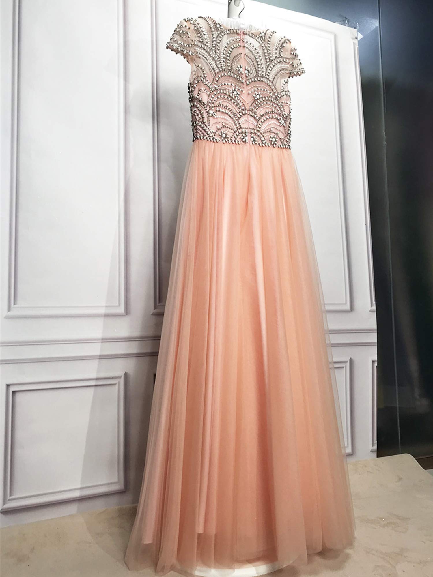 Elegant 2022 Prom Dresses for Women - Cap Sleeve Round Neck Beaded Tulle Evening Gown | Perfect for Formal Parties, Homecoming & Special Occasions