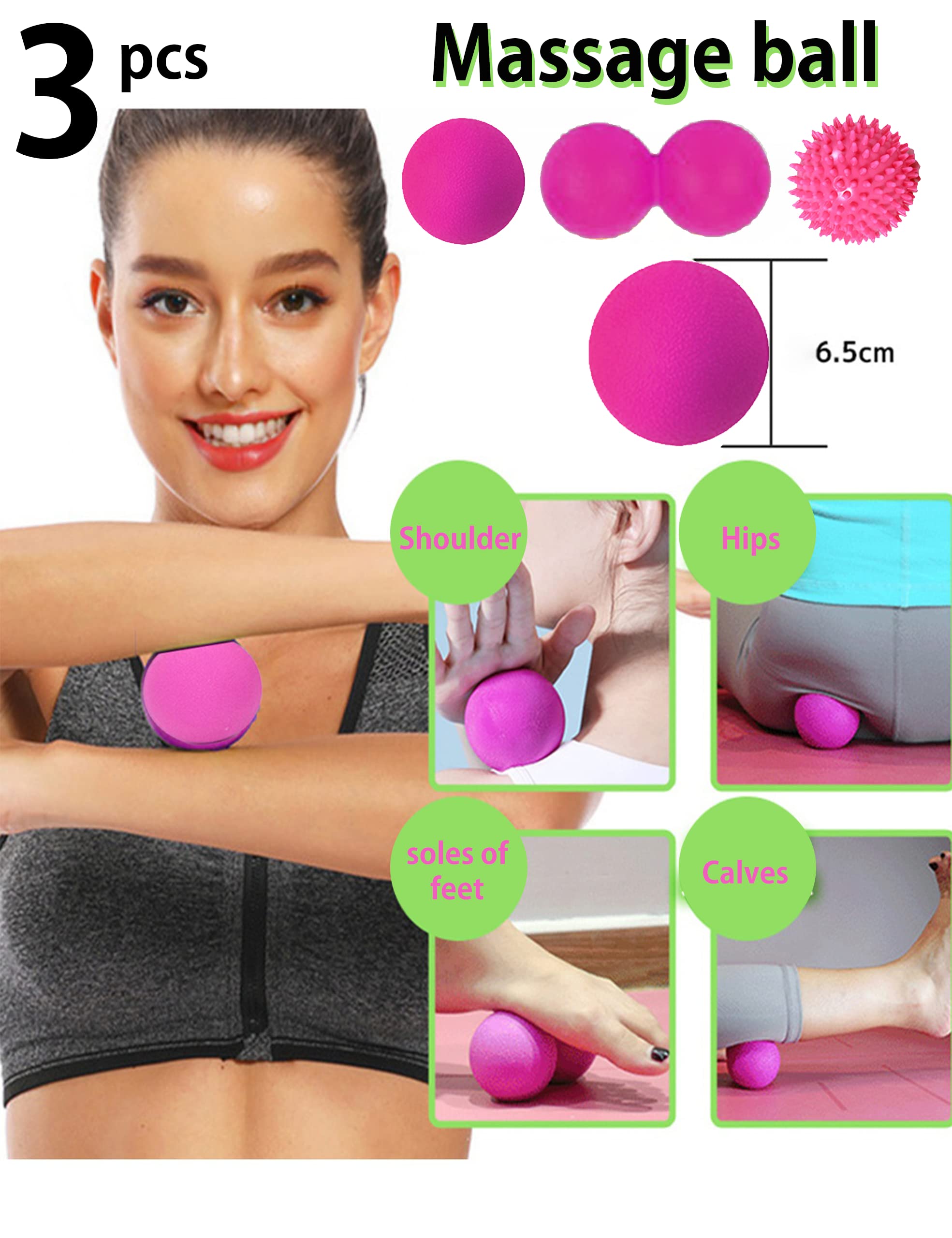 **OVTSPO 9-in-1 Foam Roller Set for Deep Tissue Massage & Pain Relief – Includes Hollow Core Massage Roller, Peanut Ball, Spiky Ball, Resistance Bands, Stretching Strap & More – Perfect for Back, Legs & Muscle Recovery – Pink**    *(Ideal for Post-Workout Recovery, Yoga, Physical Therapy & Home Gym Use)*