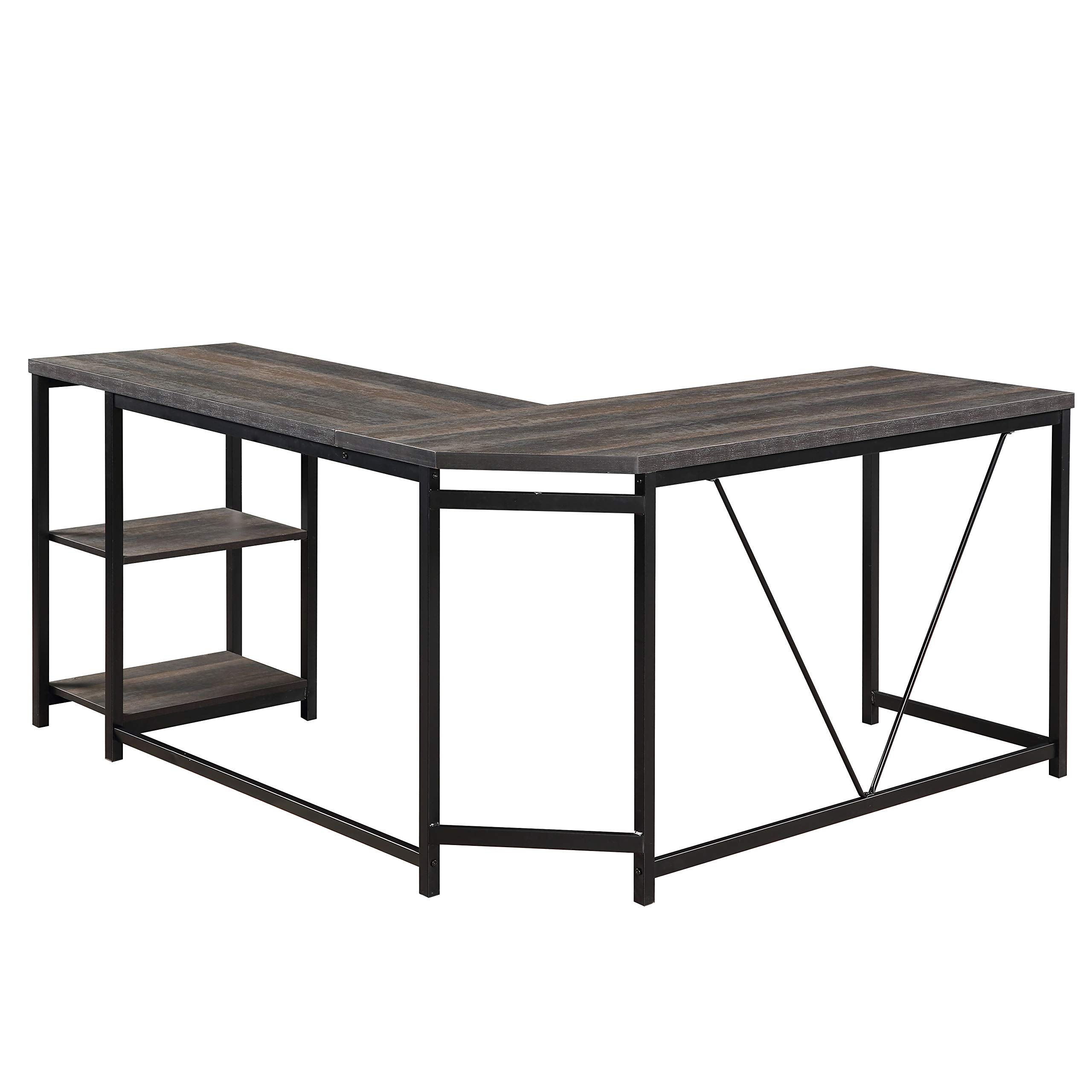 L-Shaped Computer Desk with 2-Tier Storage Shelves - Corner Home Office Desk, Study Writing Table in Walnut Finish - Perfect for Small Spaces & Work from Home Setup