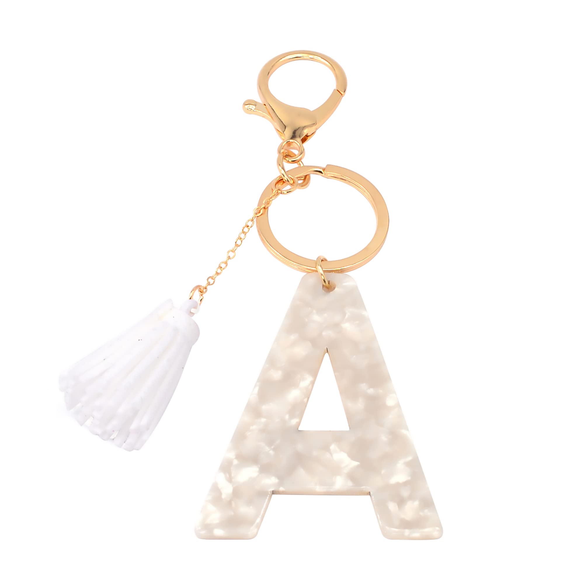 Personalized Initial Keychain - Cute Resin Alphabet A-Z Keyring with Tassel Charm, Kawaii Letter Key Chain for Women & Girls (Great Gift Idea for Birthdays, Graduation, Friendship) | Use for Backpacks, Purses, Luggage Tags & Key Organization
