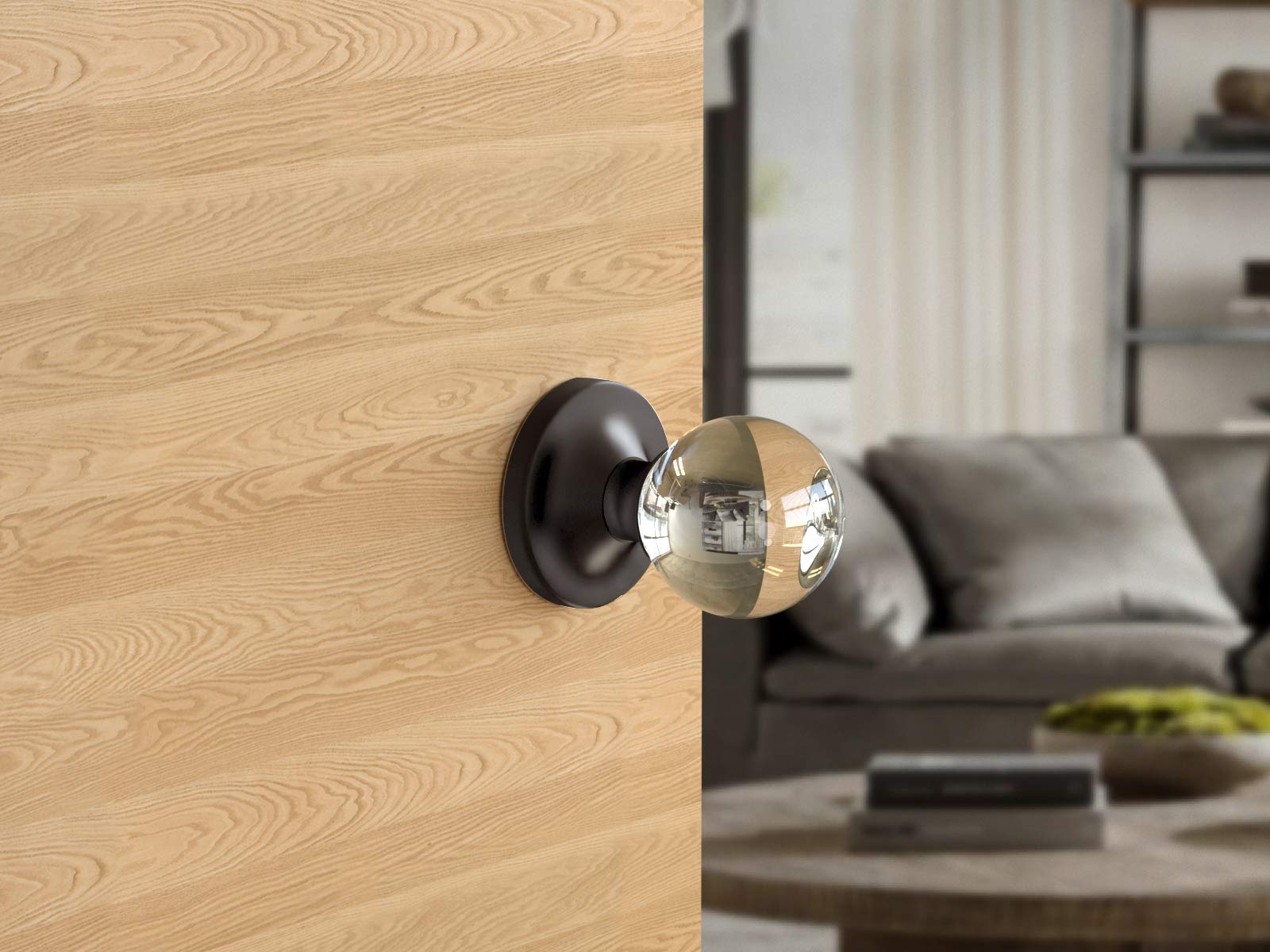 (7 Pack) Dark Grey Crystal Privacy Door Knobs with Round Rosette - Perfect for Bedrooms, Bathrooms & Interior Doors