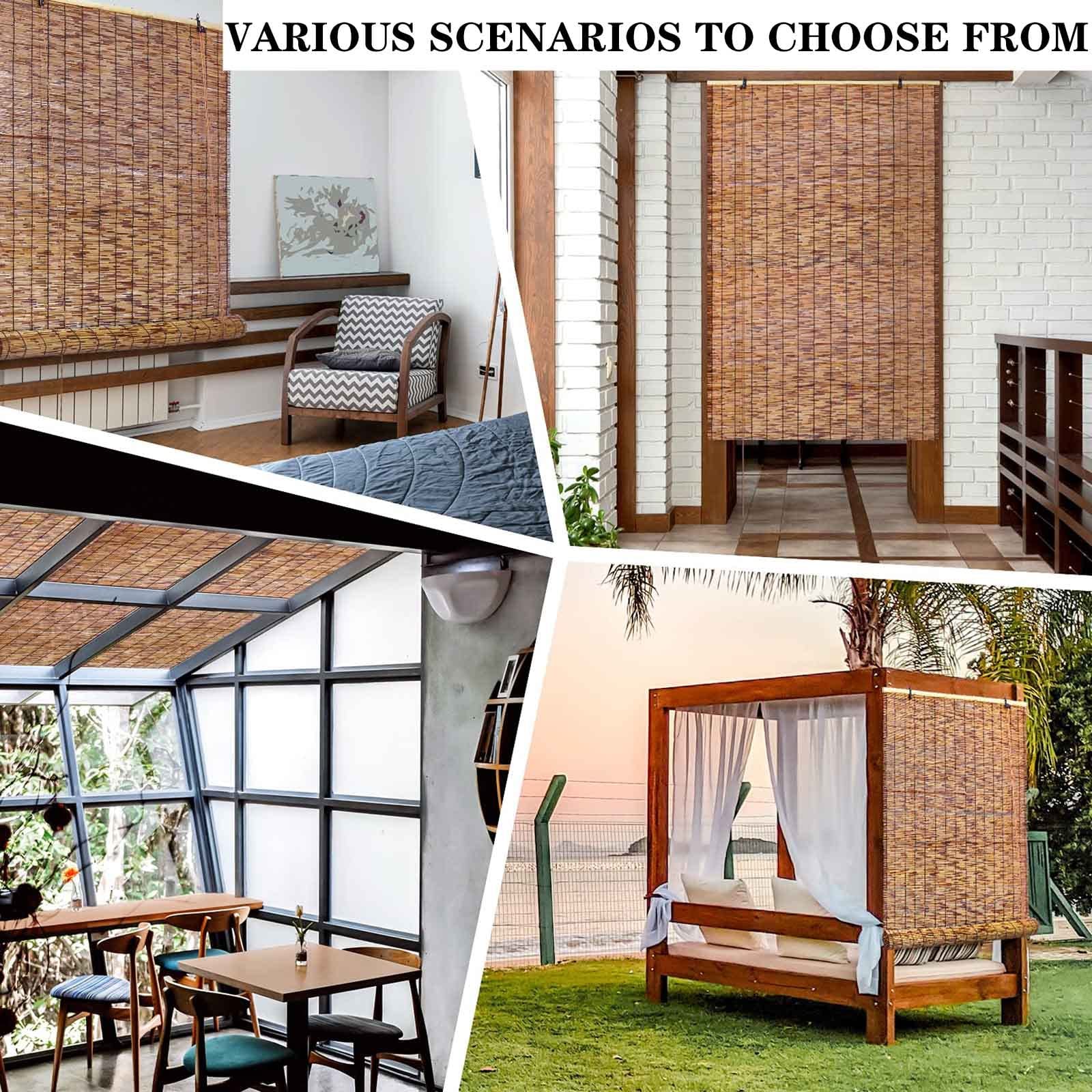 Natural Reed Blinds | Breathable Blackout Bamboo Roman Shades | Hand-Woven Window Shades | Waterproof Sunshade with Heat Insulation & UV Protection | Outdoor Pull Down Shades with Lift System | Custom Sizes Available | Perfect for Living Room, Bedroom, and Patio